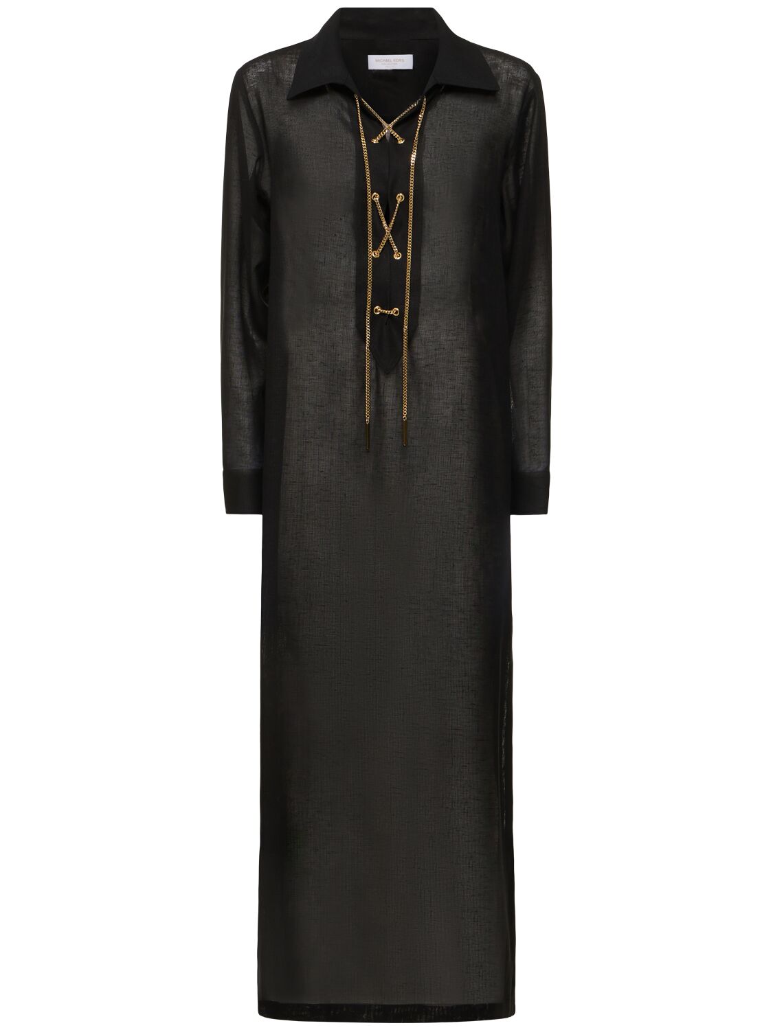 Shop Michael Kors Lace-up Crepe Caftan Dress In Black