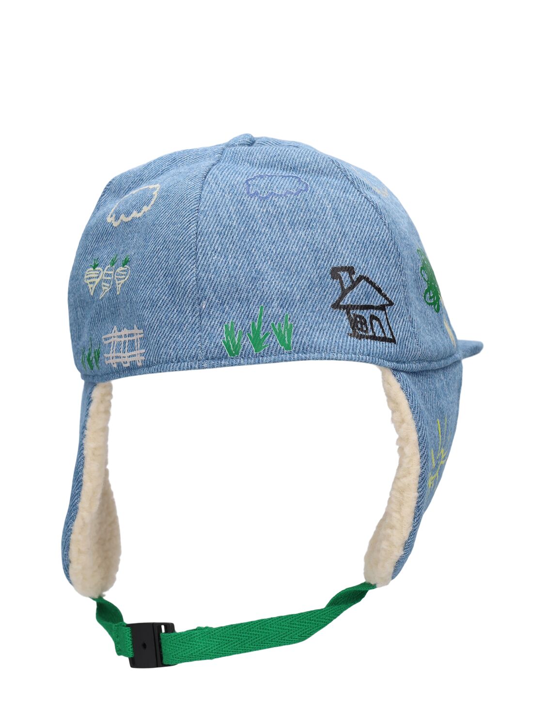 Shop Stella Mccartney Printed Cotton Denim Hat In Blue