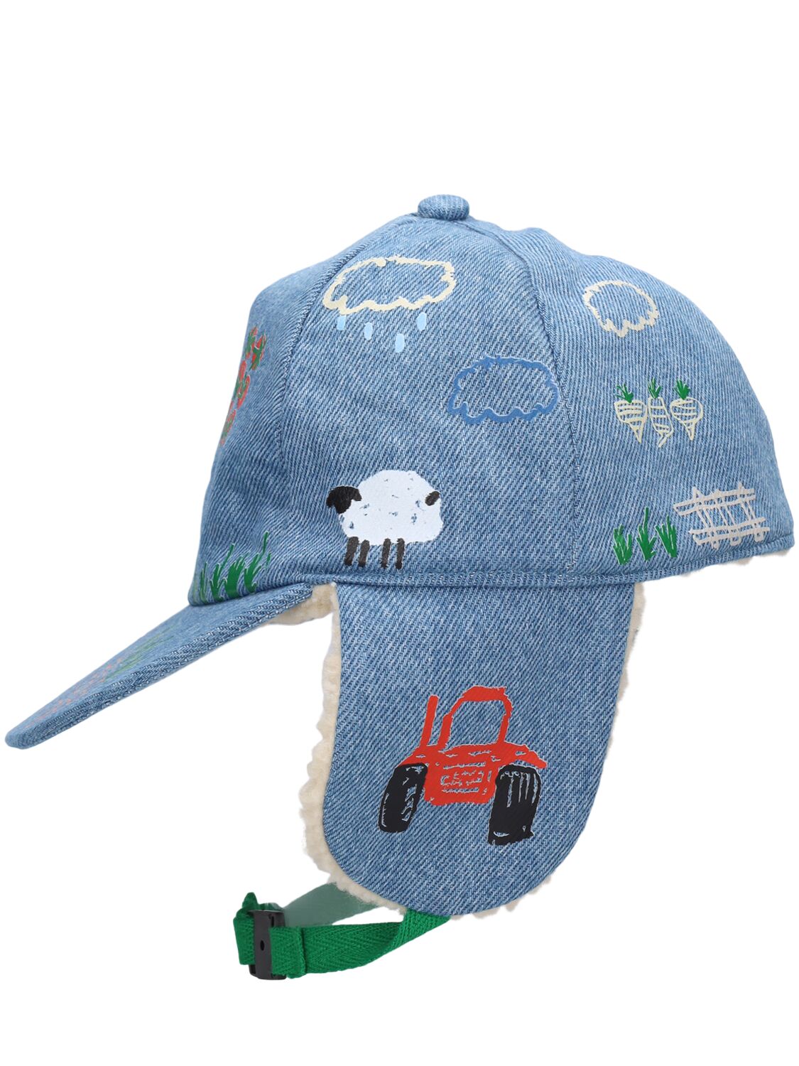 Shop Stella Mccartney Printed Cotton Denim Hat In Blue