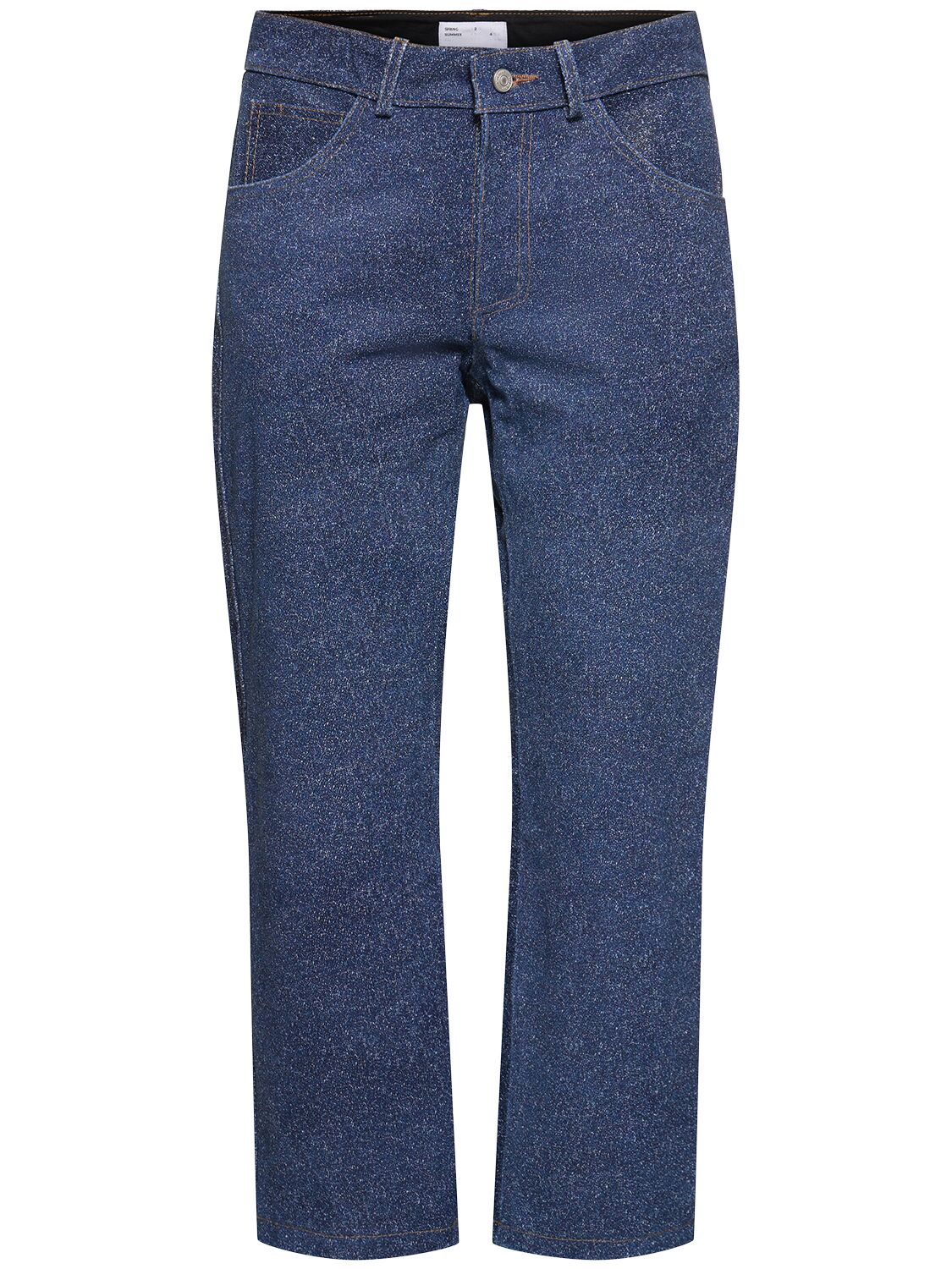 4sdesigns Denim Effect Printed Leather Pants In Blue