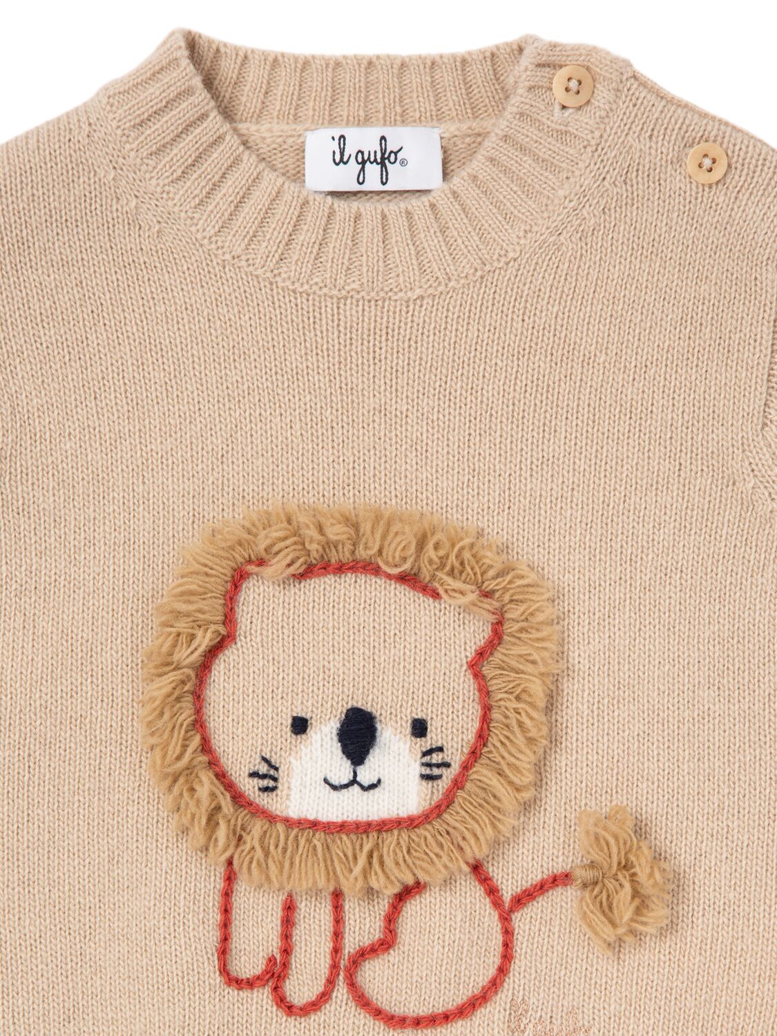 Shop Il Gufo Embroidered Wool Knit Sweater In Beige