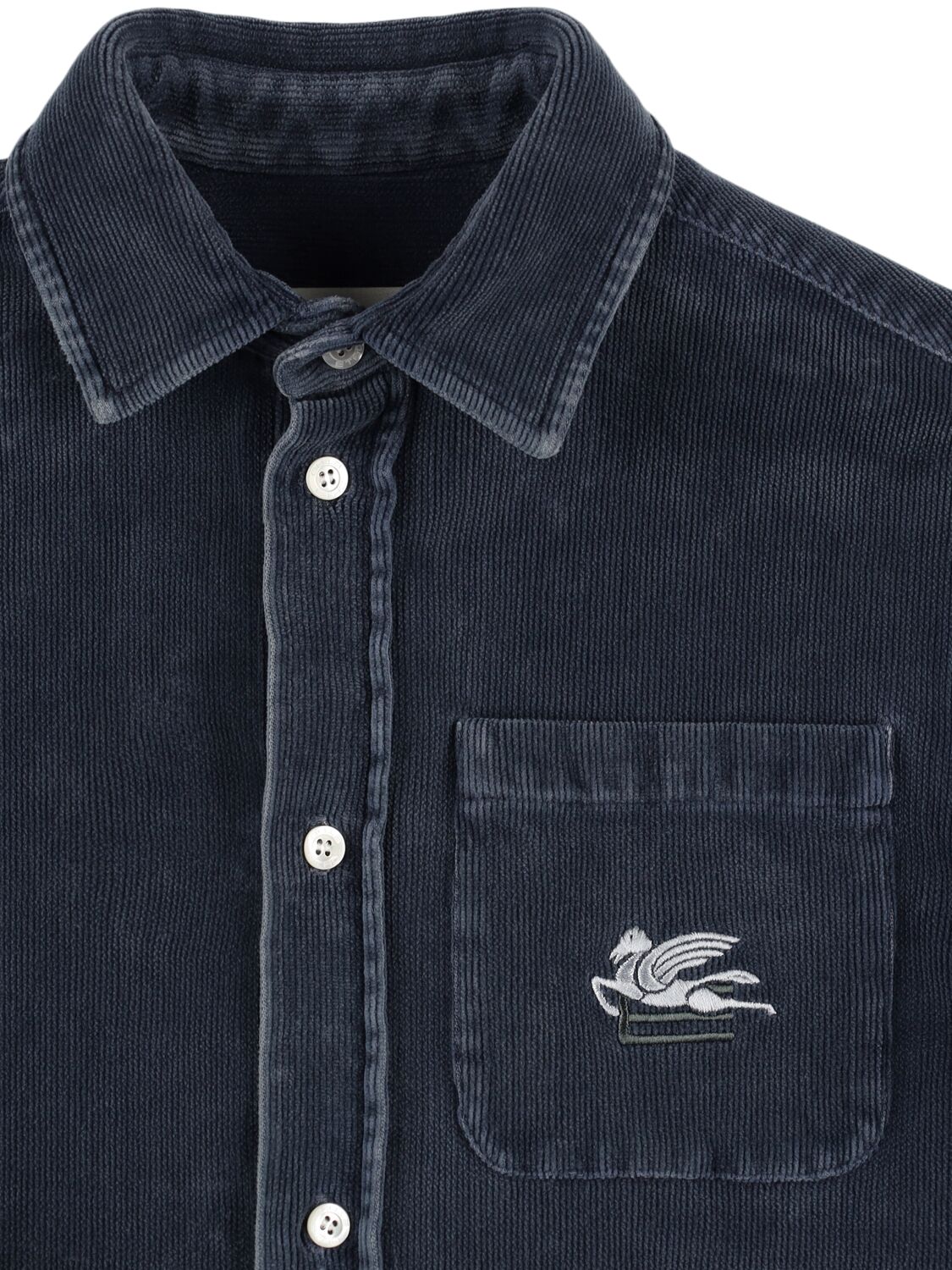 Shop Etro Cotton Blend Velvet Shirt In Dark Blue