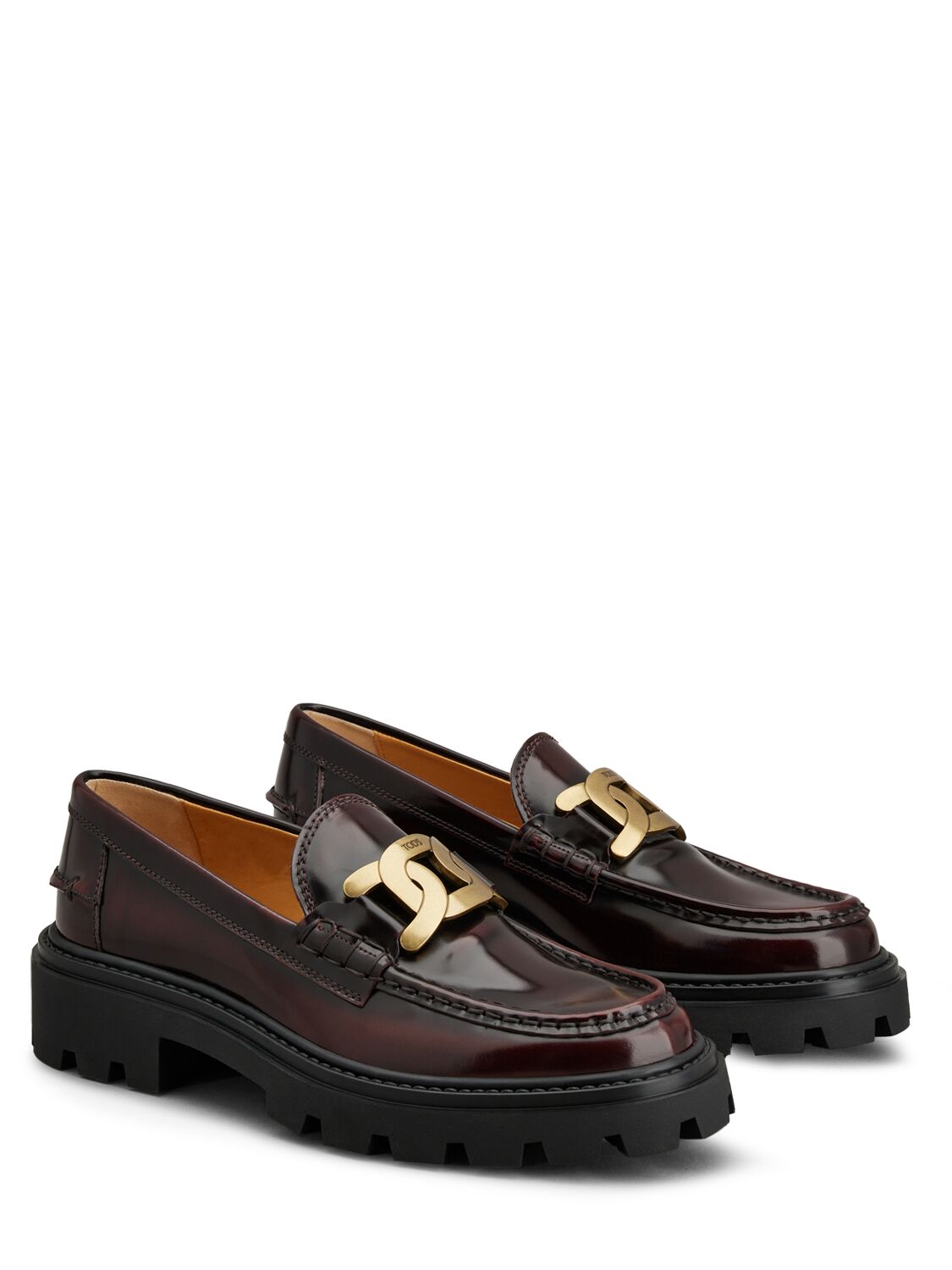 Shop Tod's 30mm Leather Chain Loafers In Burgundy