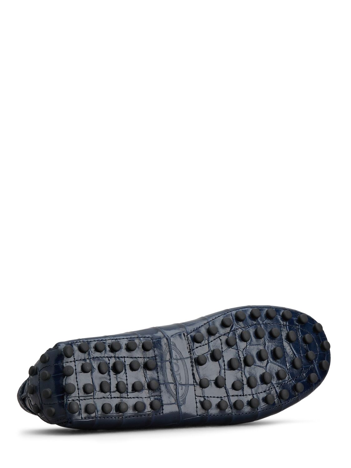 Shop Tod's 5mm Croc Embossed Leather Loafers In Blu Scuro