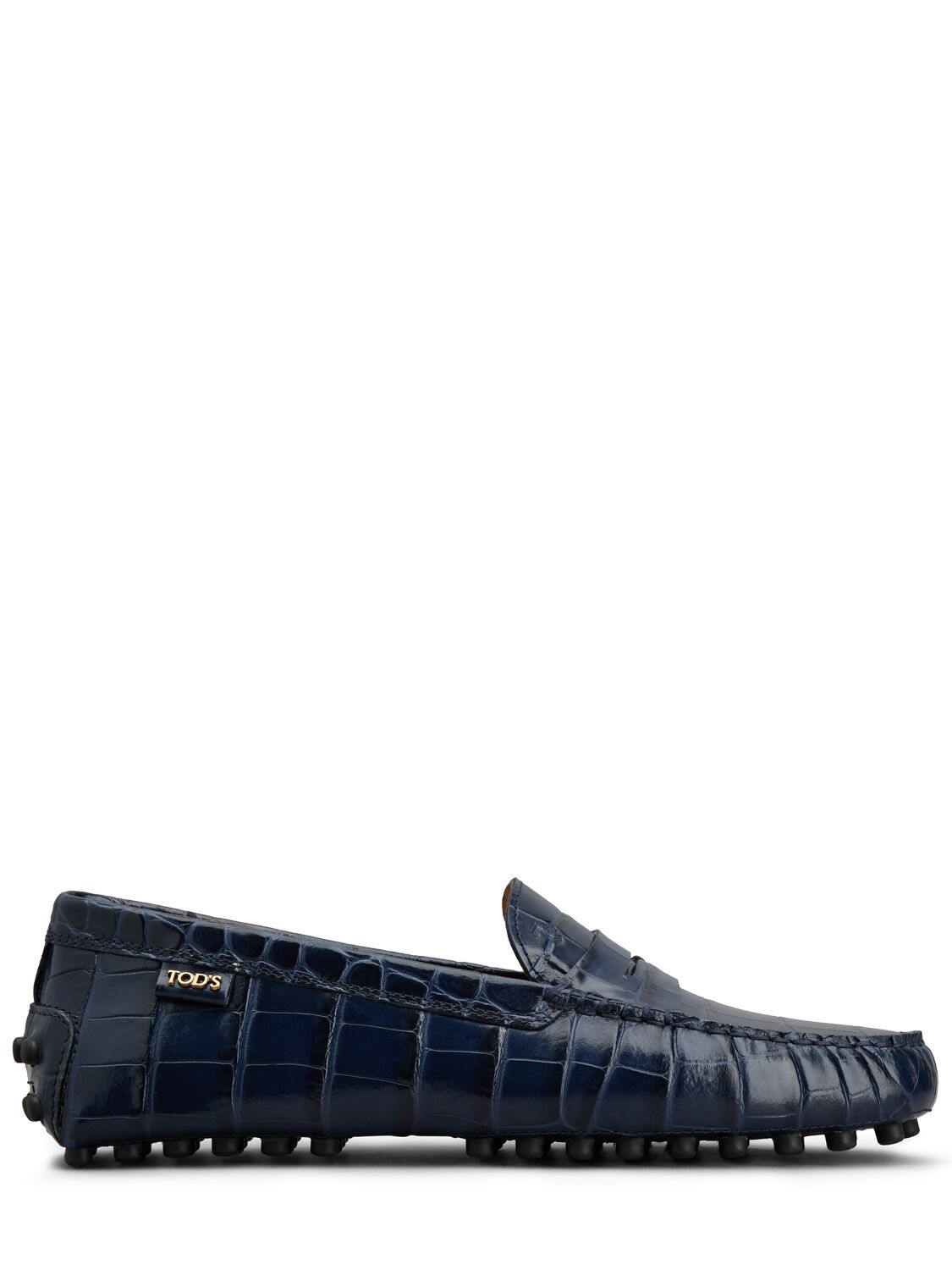 Shop Tod's 5mm Croc Embossed Leather Loafers In Blu Scuro