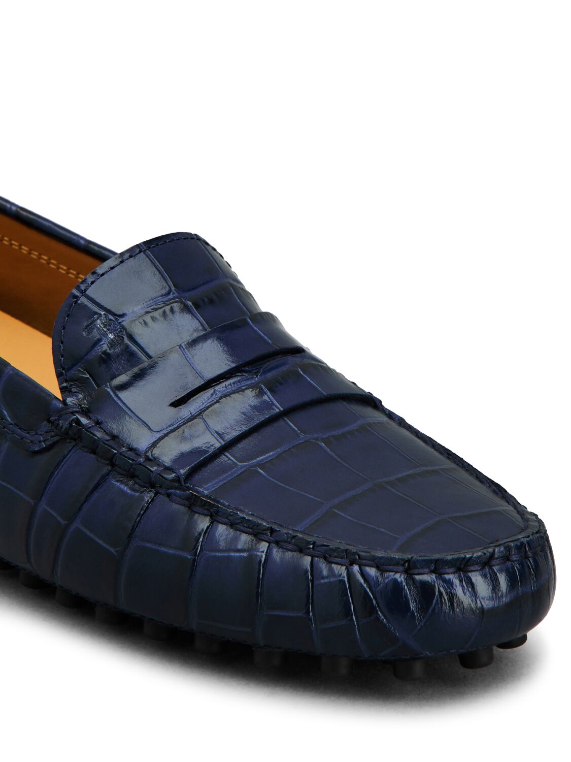 Shop Tod's 5mm Croc Embossed Leather Loafers In Blu Scuro