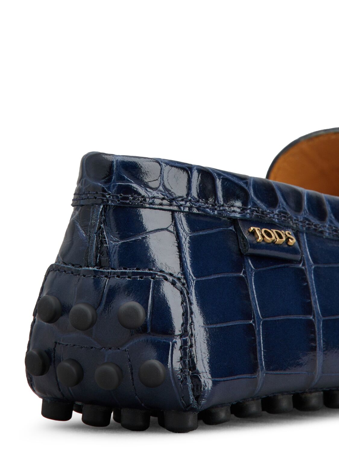 Shop Tod's 5mm Croc Embossed Leather Loafers In Blu Scuro