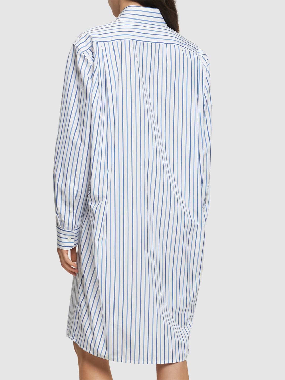 Shop Dries Van Noten Striped Compact Poplin Midi Shirt Dress In 浅蓝色