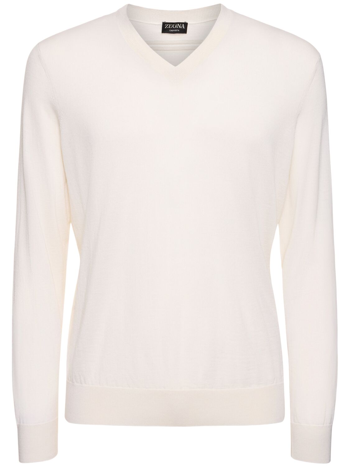 Zegna Cashmere & Silk V Neck Sweater In White