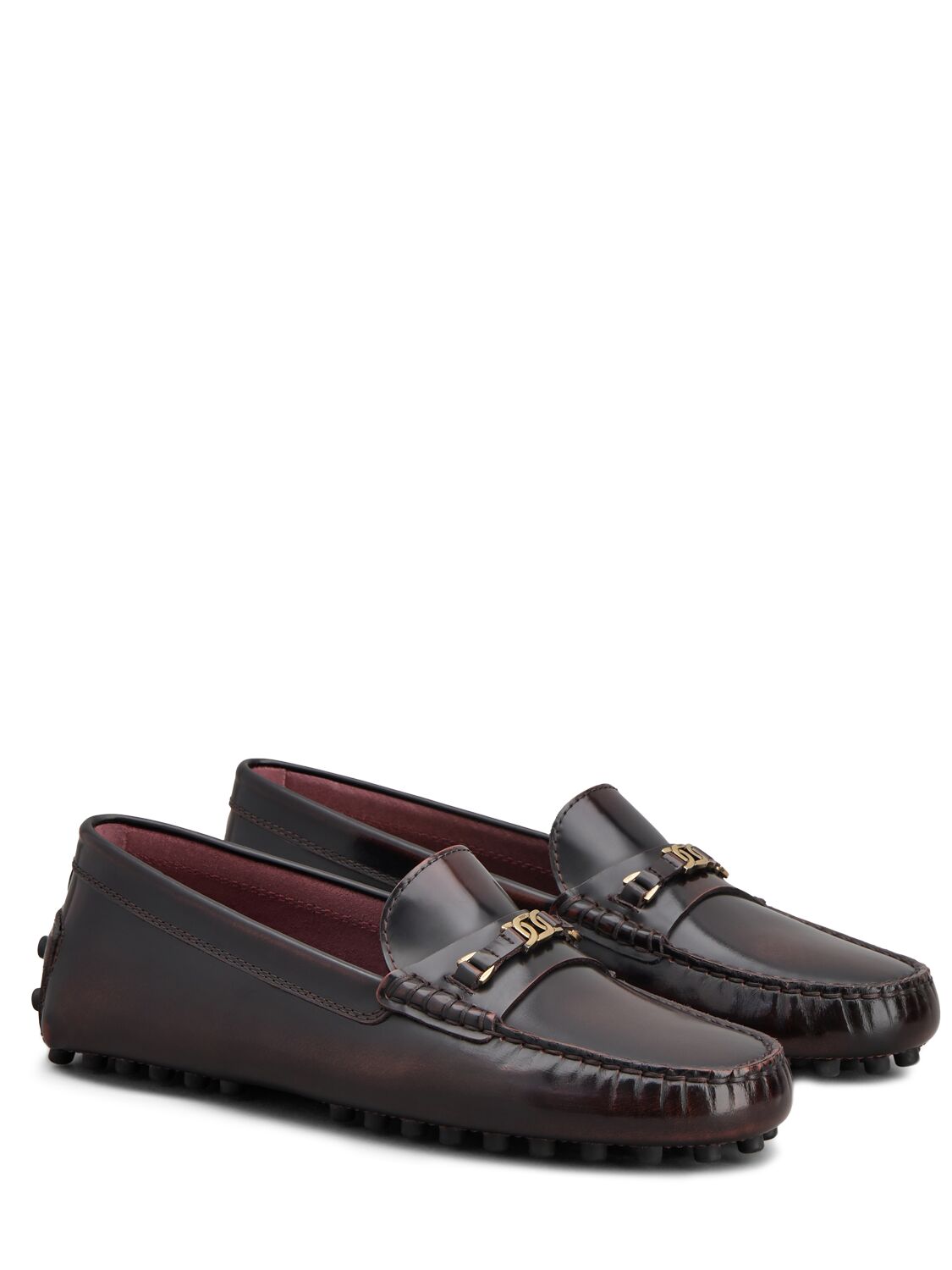 Shop Tod's 5mm Logo Leather Loafers In Bordeaux