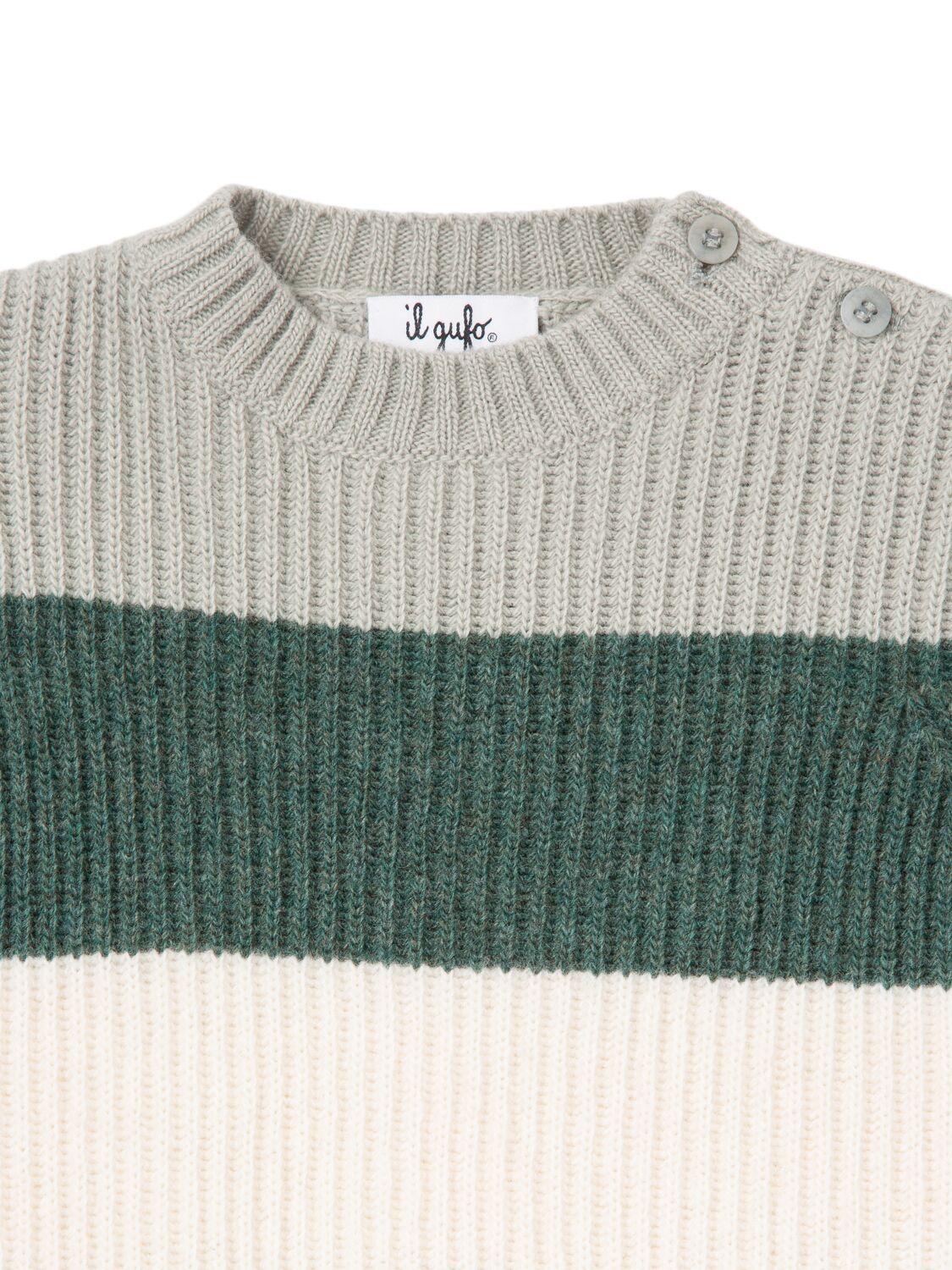 Shop Il Gufo Striped Wool Knit Sweater In Green/grey