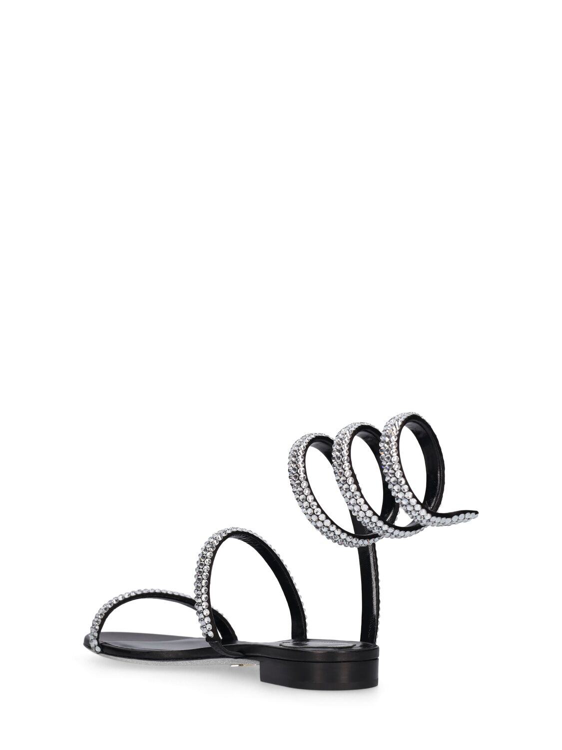 Shop René Caovilla 10mm Satin & Crystal Flat Sandals In 블랙