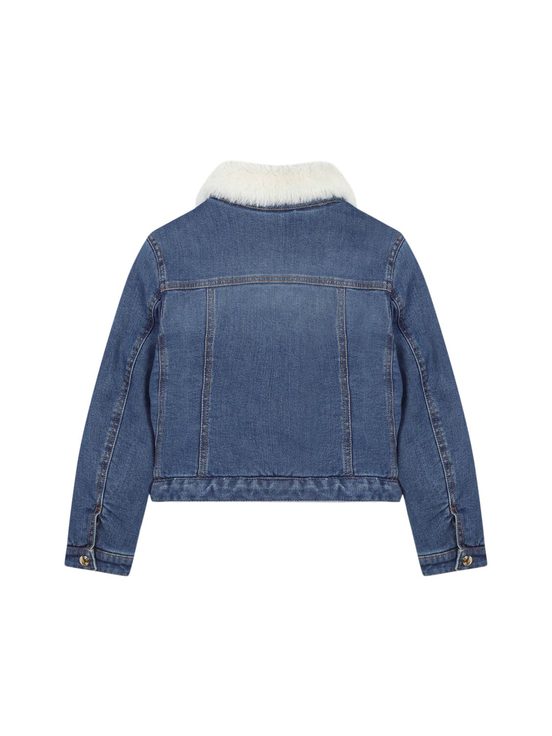 Shop Chloé Cotton Denim & Faux Fur Jacket In Blue