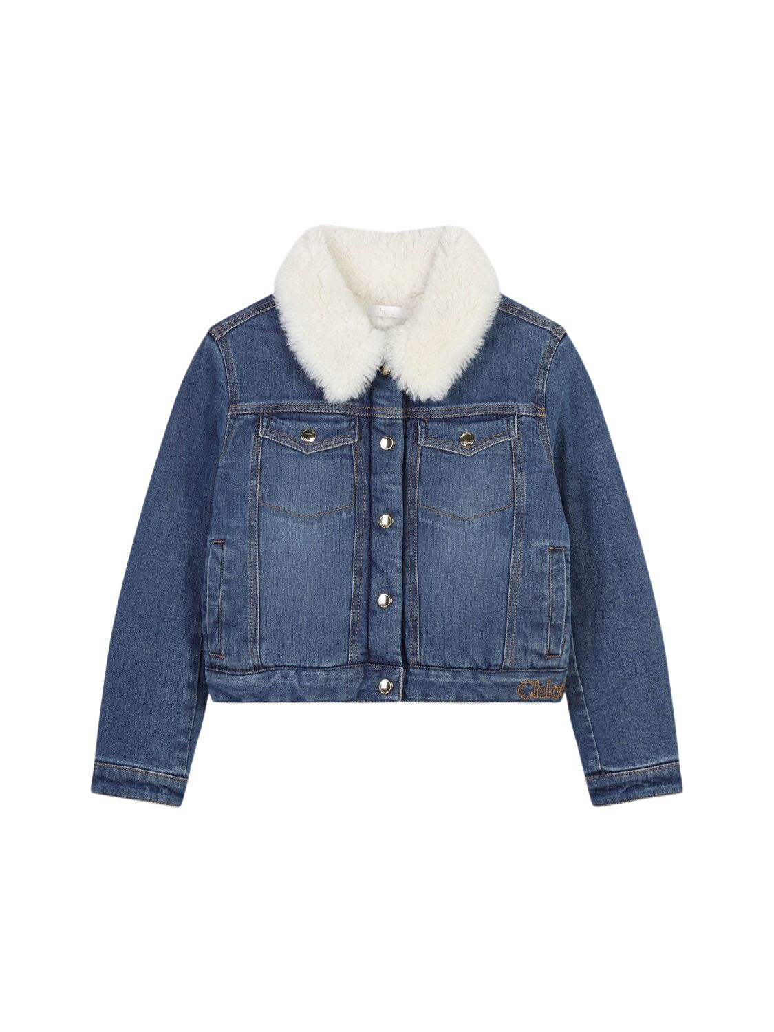 Chloé Cotton Denim & Faux Fur Jacket In Blue