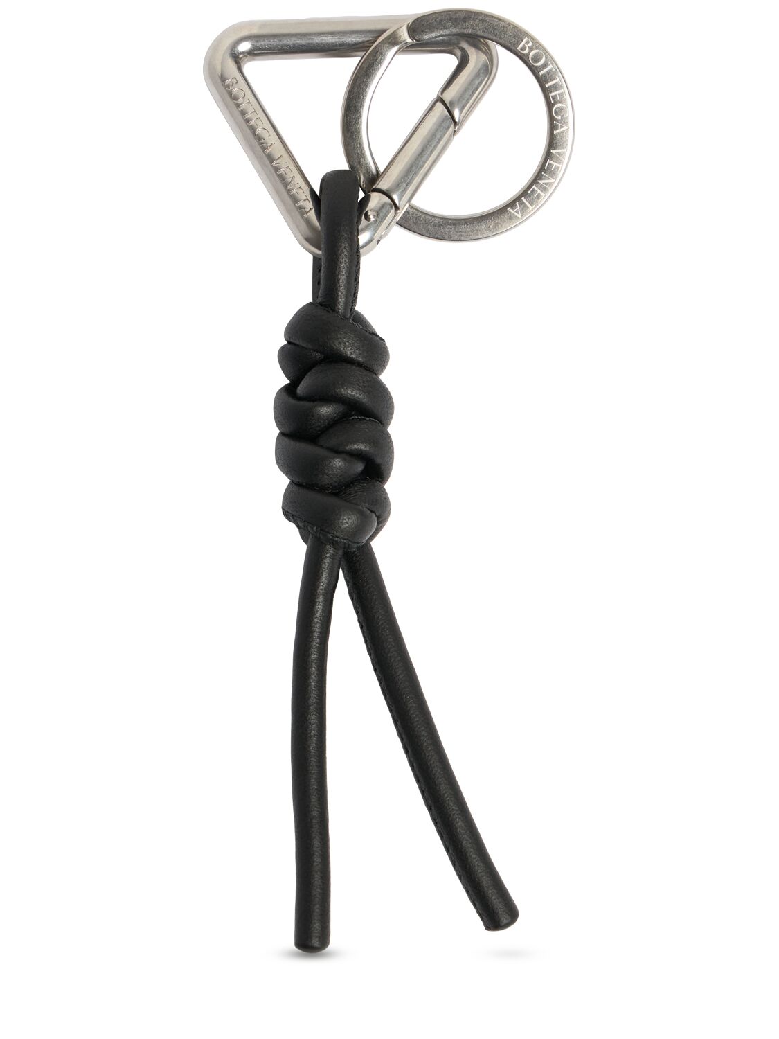 Shop Bottega Veneta Triangle Leather Key Ring In Black