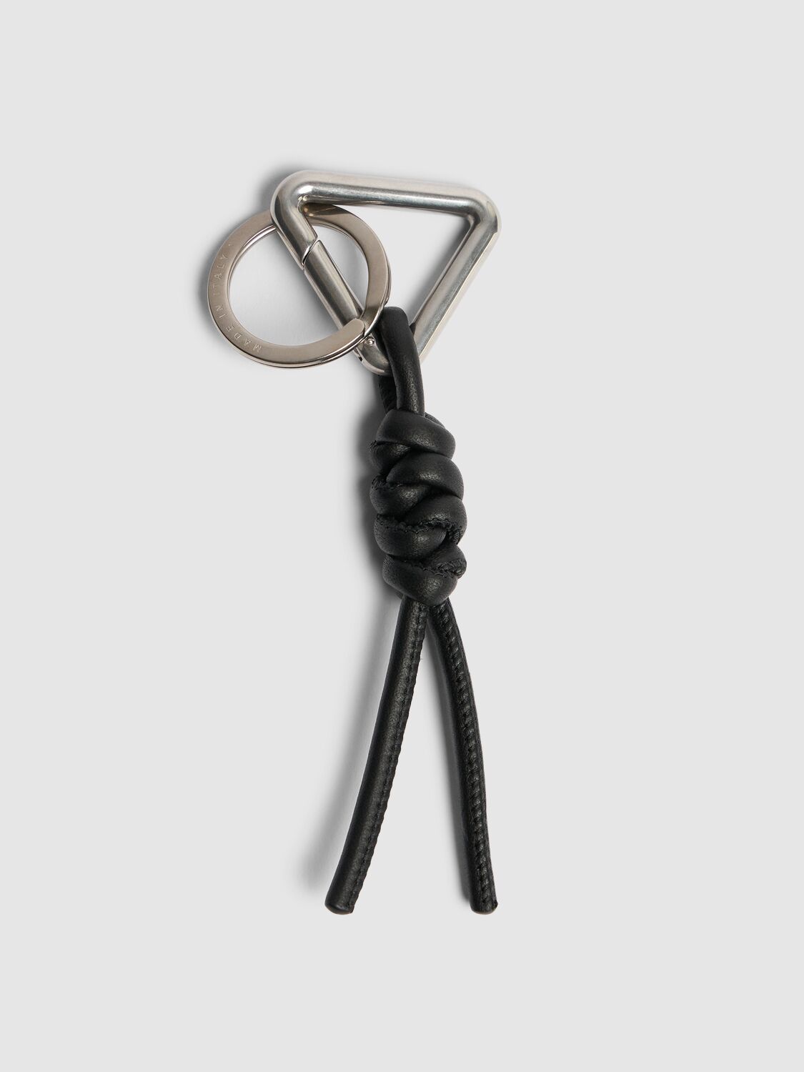 Shop Bottega Veneta Triangle Leather Key Ring In Black