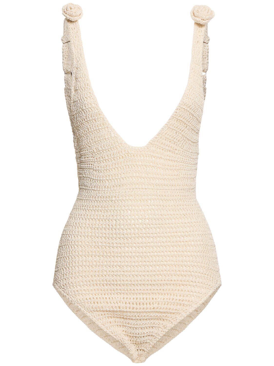 Magda Butrym Crocheted Cotton Blend Bodysuit In Beige