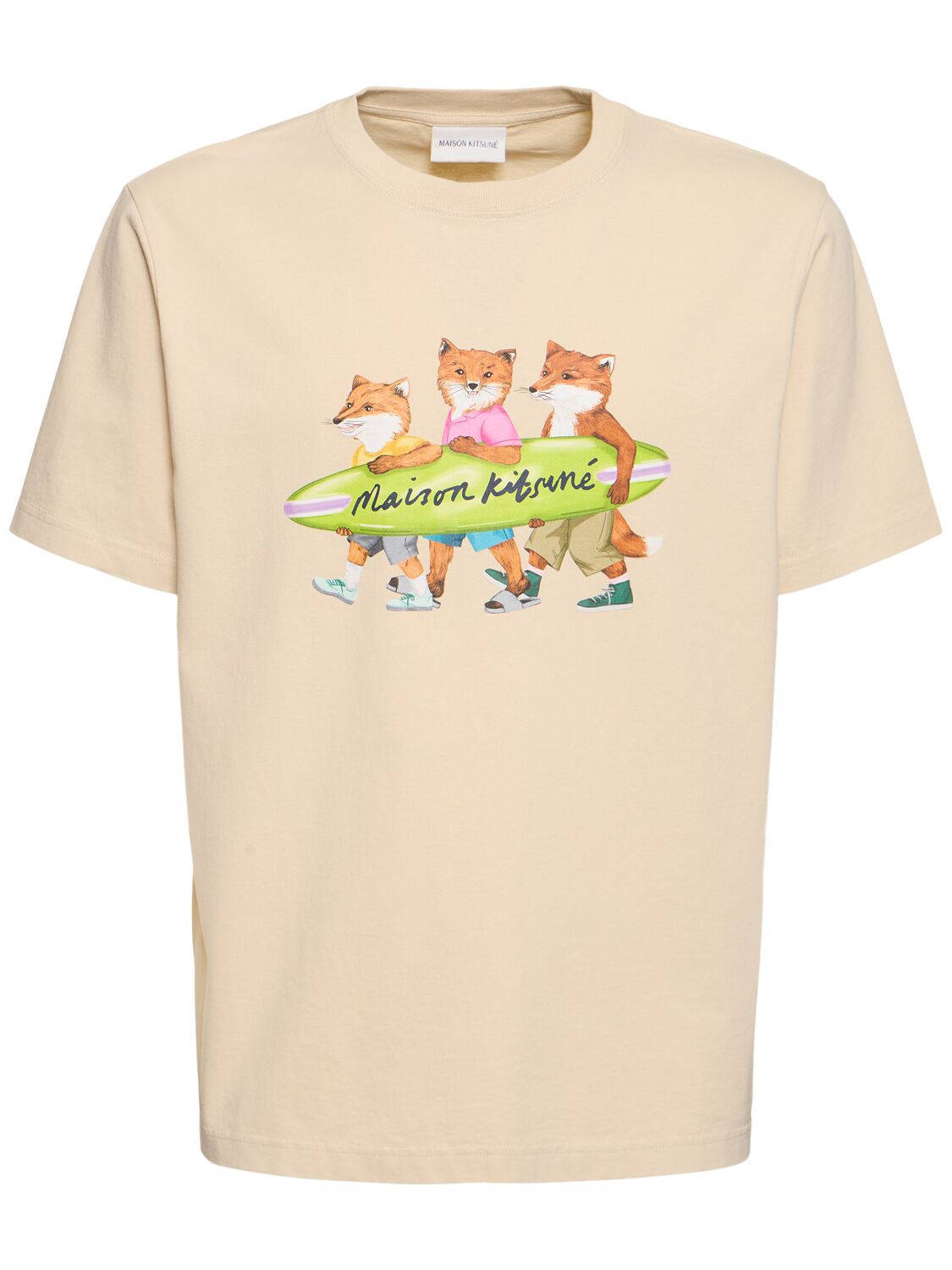 Shop Maison Kitsuné Surfing Foxes Comfort Cotton T-shirt In 报纸图案