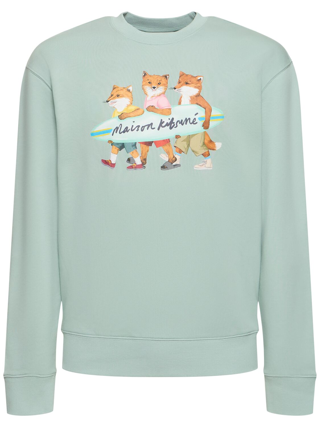 Maison Kitsuné Surfing Foxes Comfort Sweatshirt In Seafoam Blue
