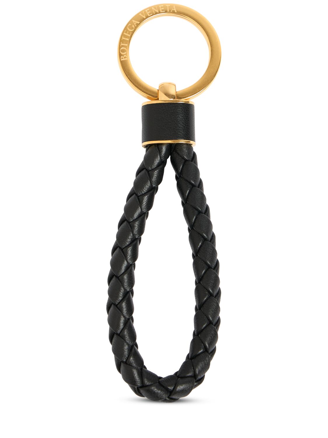 Bottega Veneta Intreccio Leather Key Ring In Black