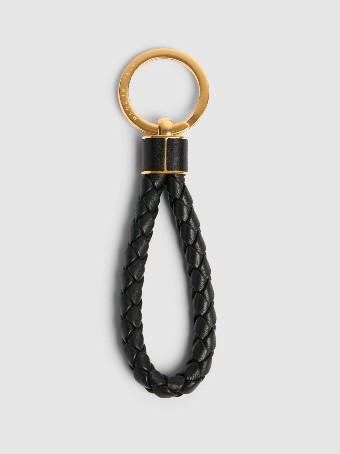 Shop Bottega Veneta Intreccio Leather Key Ring In Black