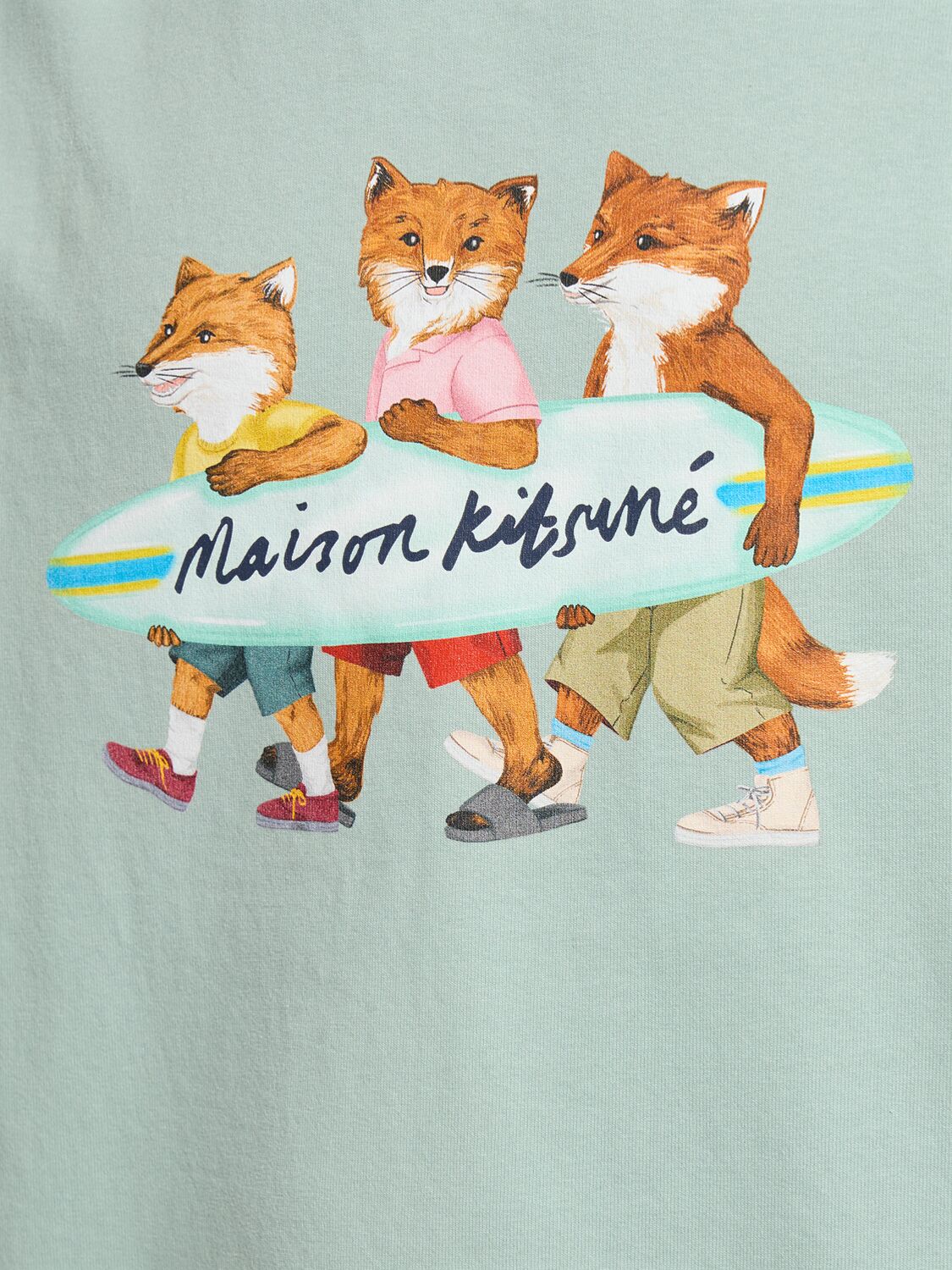 Shop Maison Kitsuné Surfing Foxes Comfort Cotton T-shirt In Seafom Blue