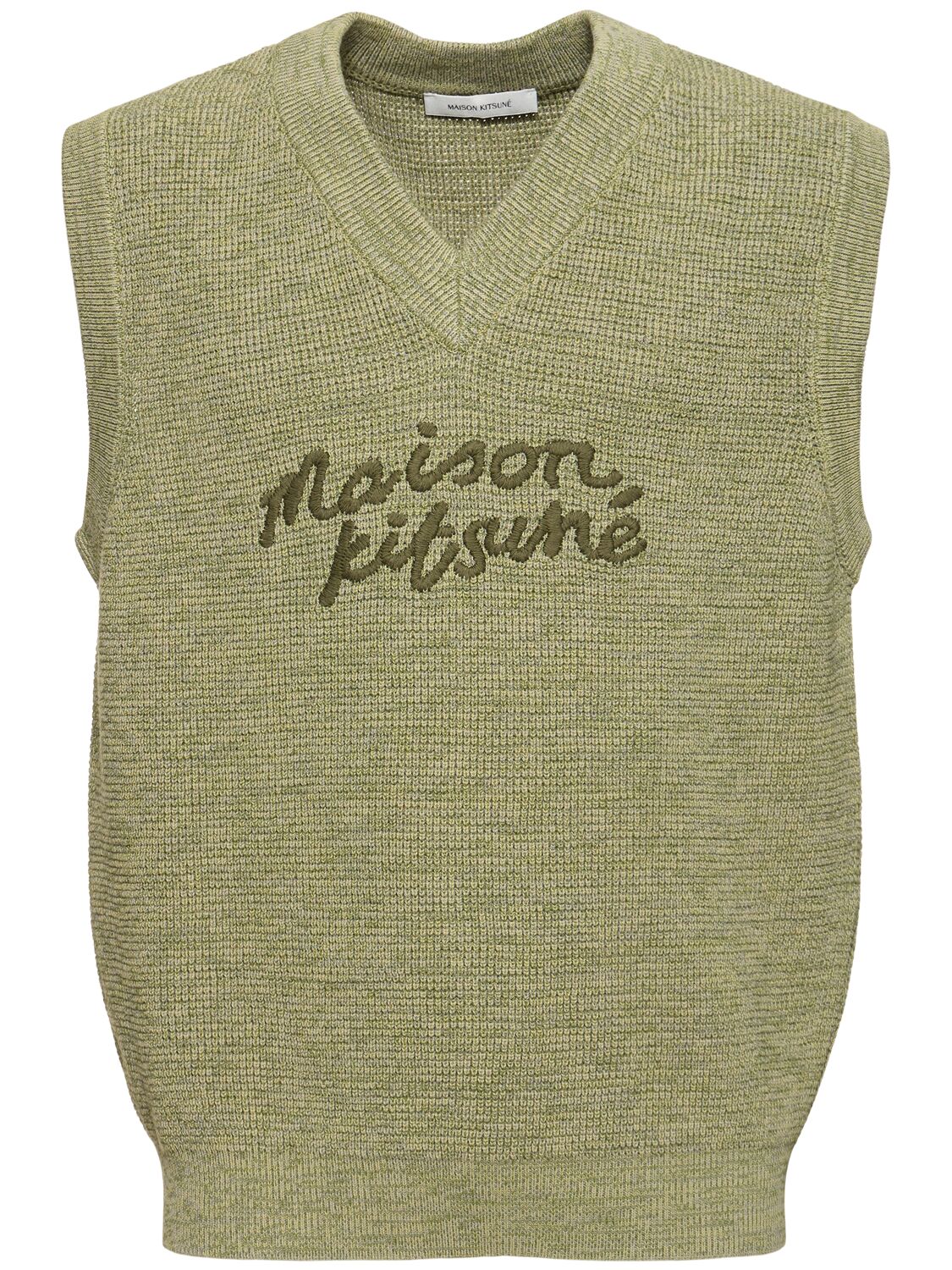 Shop Maison Kitsuné Handwriting Oversize Vest In 卡其绿