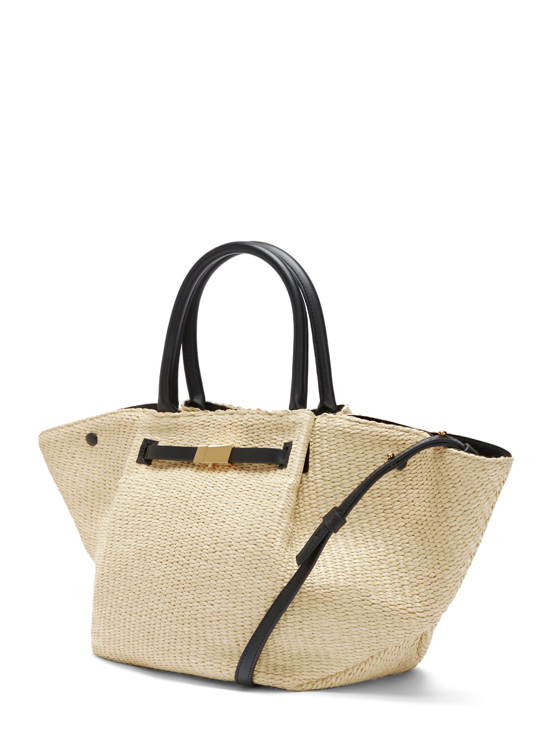 Shop Demellier Midi New York Raffia Tote Bag In 自然色,黑色