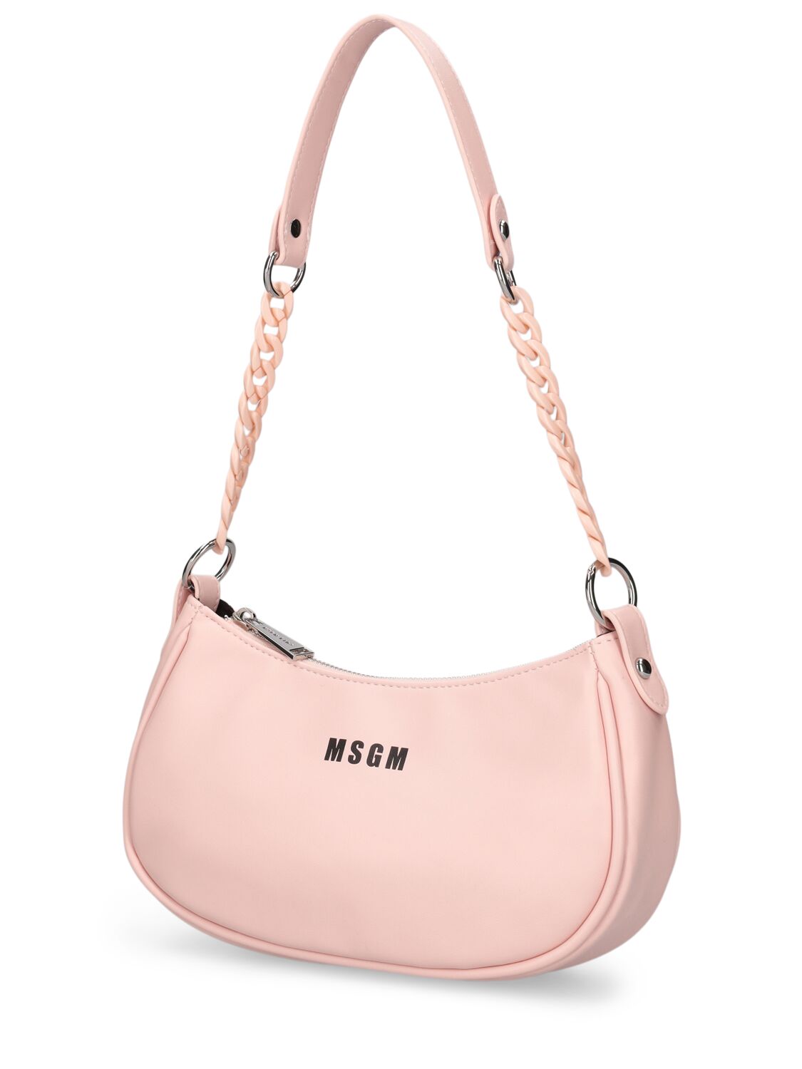 Shop Msgm Faux Leather Shoulder Bag In 핑크