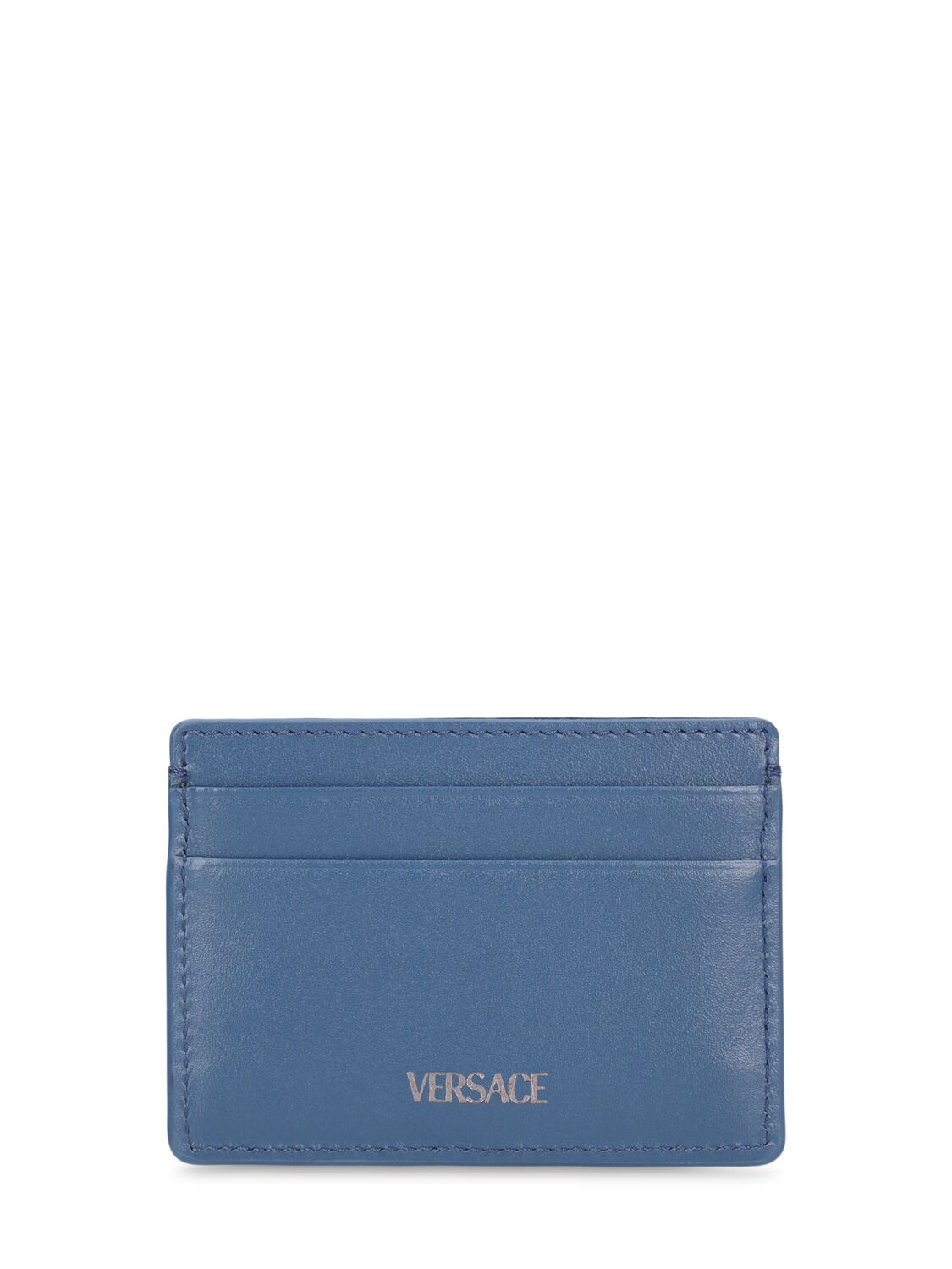 Shop Versace Jacquard & Leather Card Holder In Pastel Blue