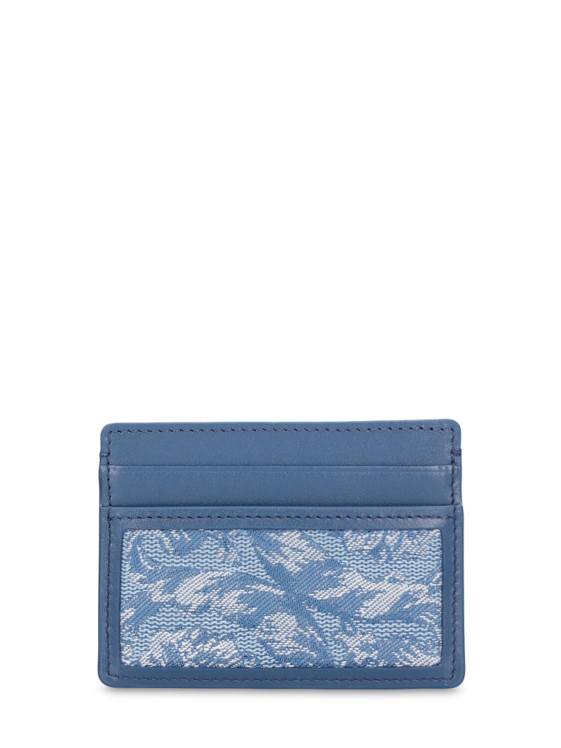 Versace Jacquard & Leather Card Holder In Pastel Blue