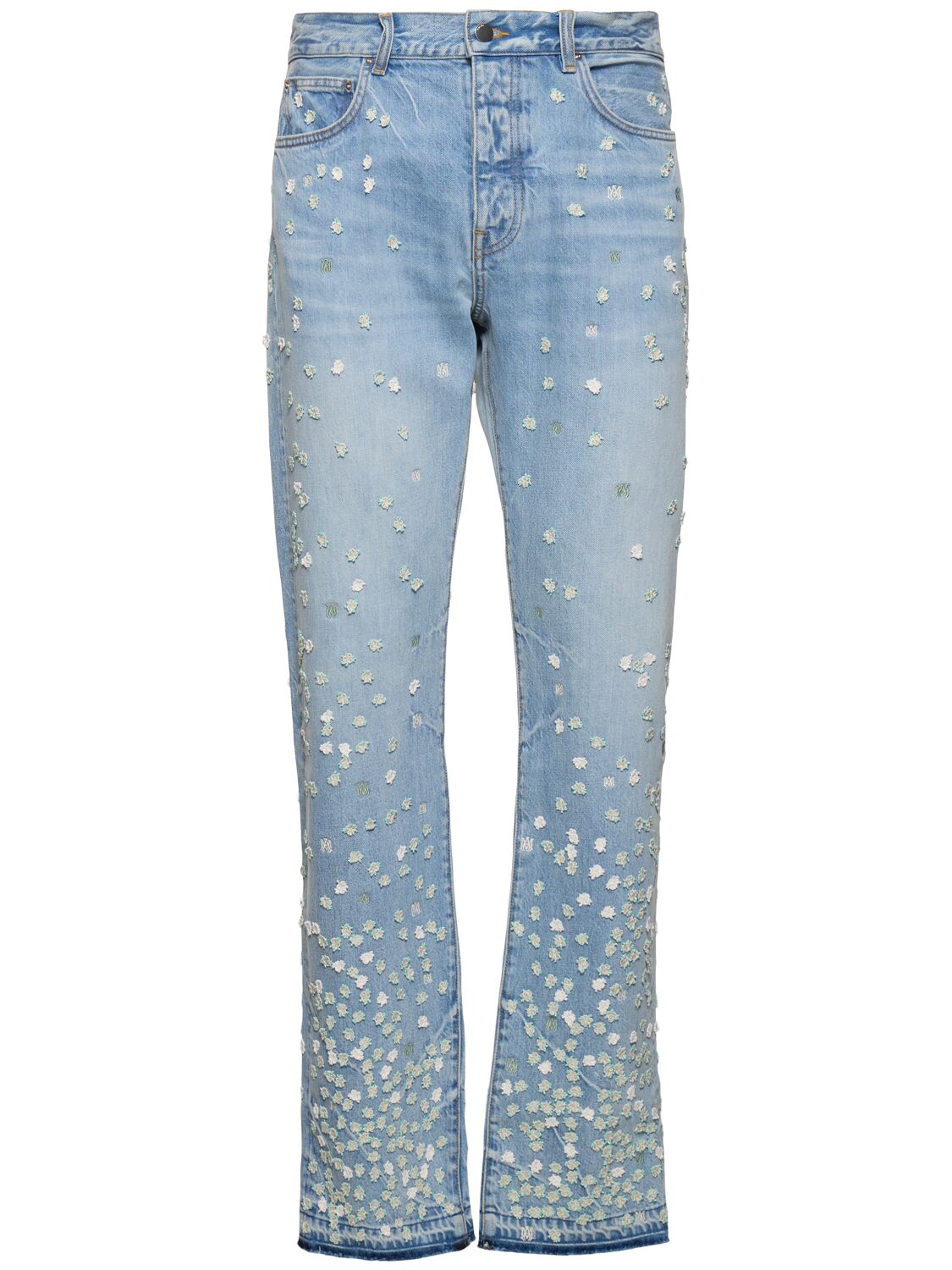 Amiri Floral Embellished Straight Denim Jeans In 인디고