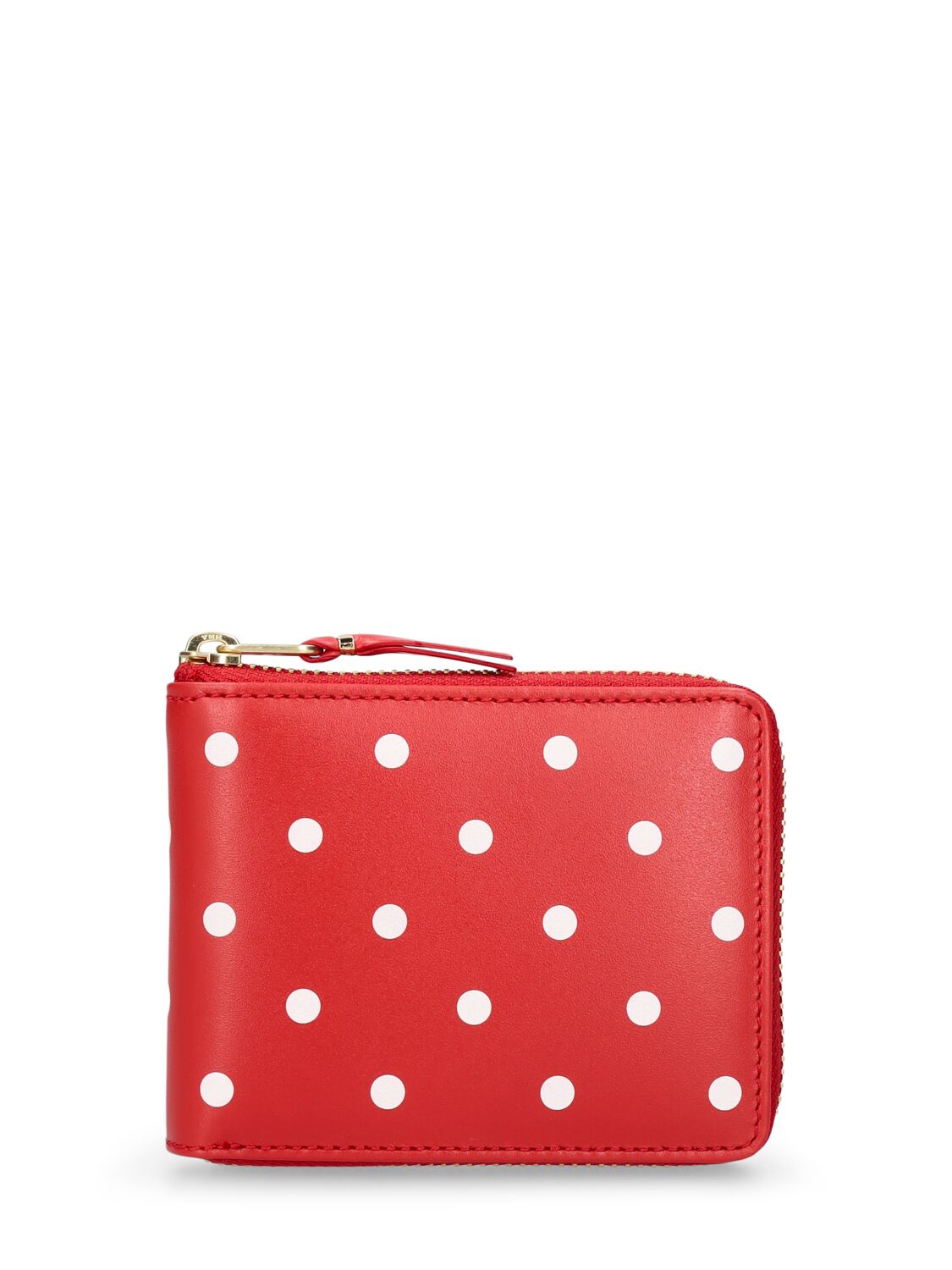 Comme Des Garçons Dot Printed Leather Zip Around Wallet In Red