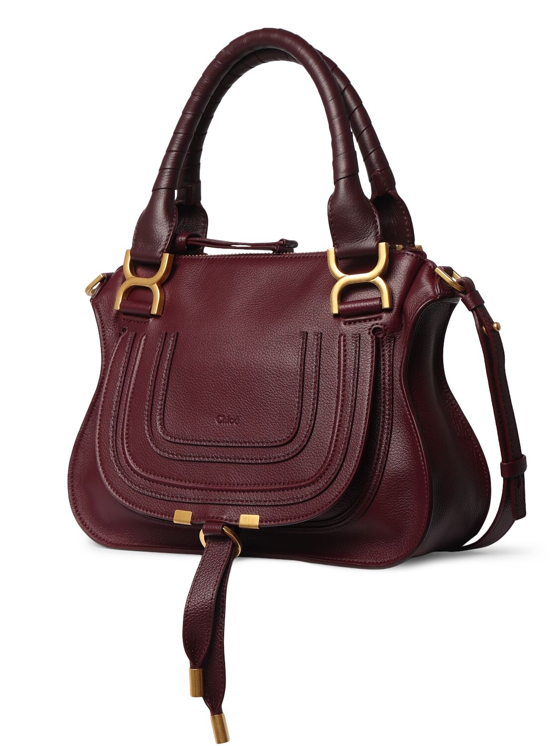 Shop Chloé Marcie Leather Top Handle Bag In Dimness Purple