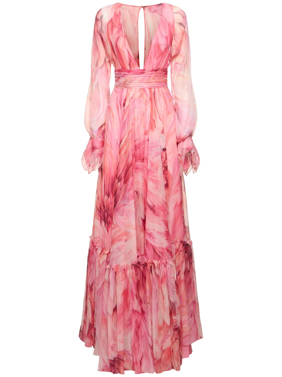 Shop Roberto Cavalli Printed Silk Chiffon Crepon Long Dress In 멀티 필크