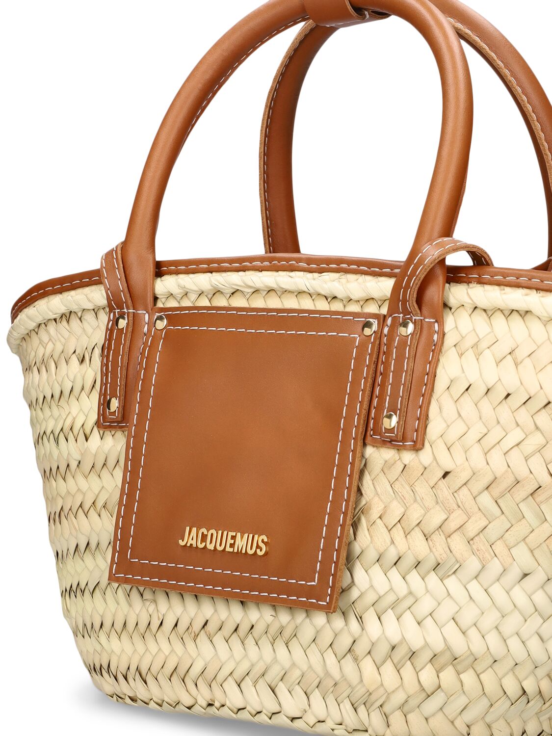 Shop Jacquemus Le Petit Panier Soli Raffia Leather Bag In Light Brown 2