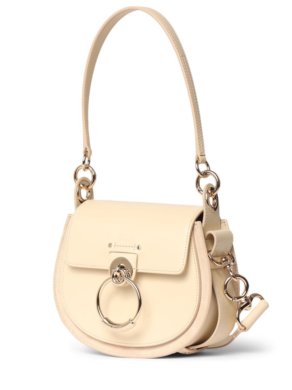 Shop Chloé Tess Shiny Leather & Suede Bag In Sweet Beige