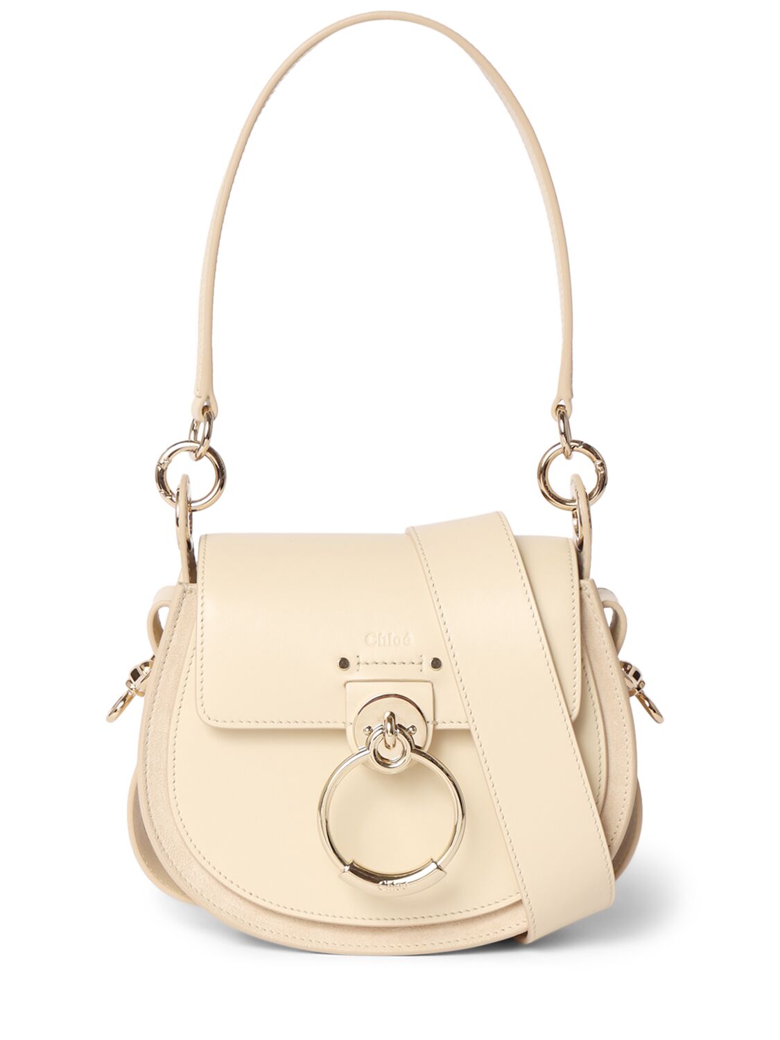 Shop Chloé Tess Shiny Leather & Suede Bag In Sweet Beige