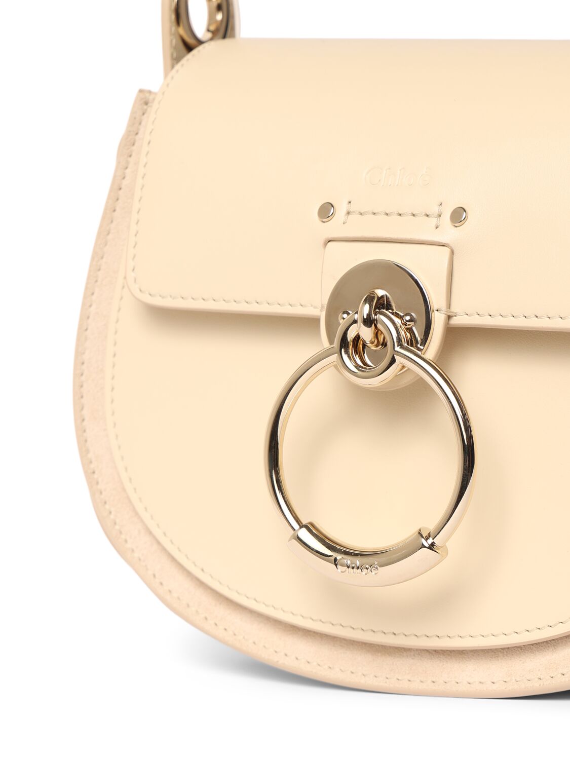 Shop Chloé Tess Shiny Leather & Suede Bag In Sweet Beige