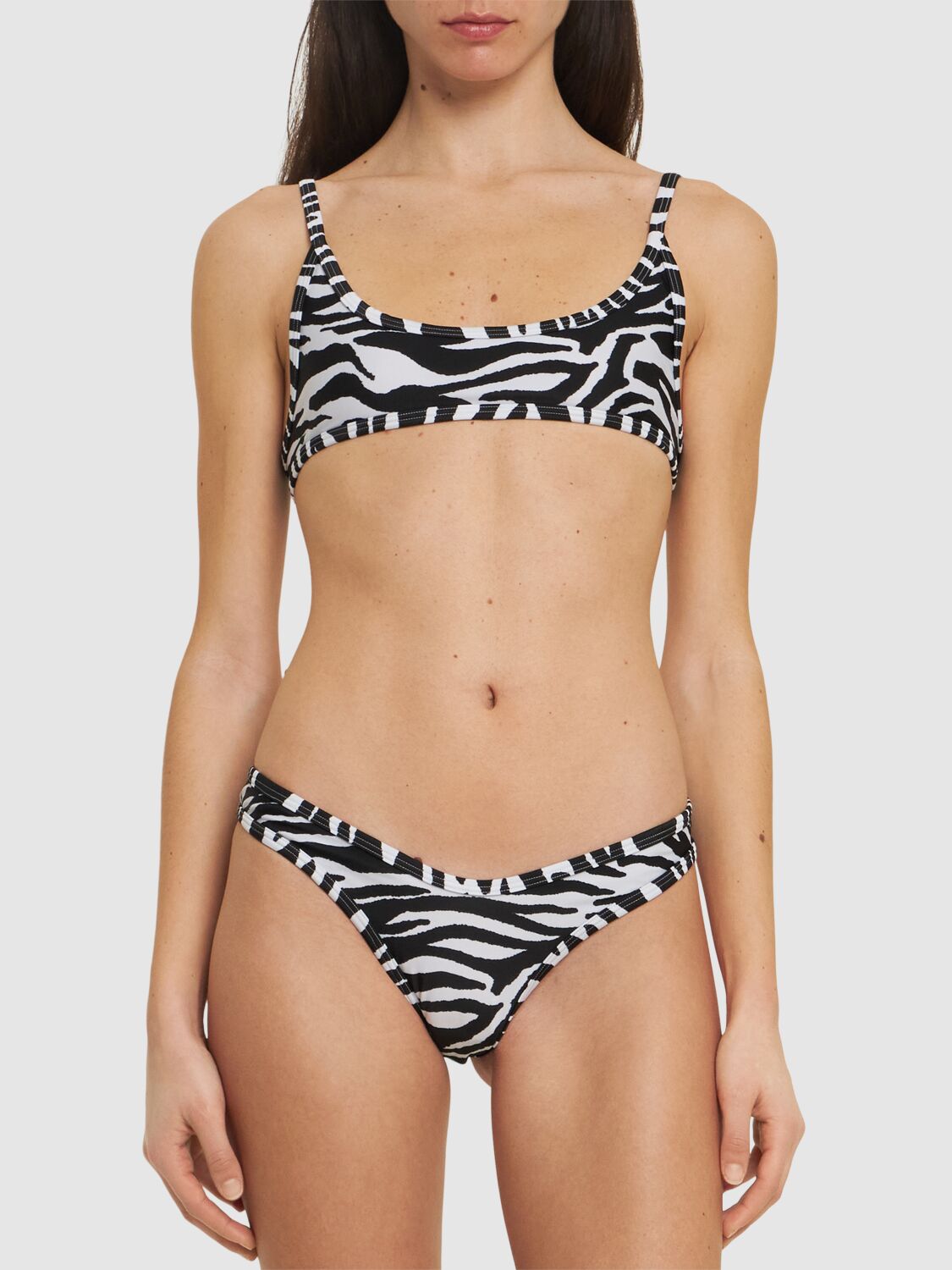 Shop Attico Printed Lycra Bikini Set In 白色,黑色