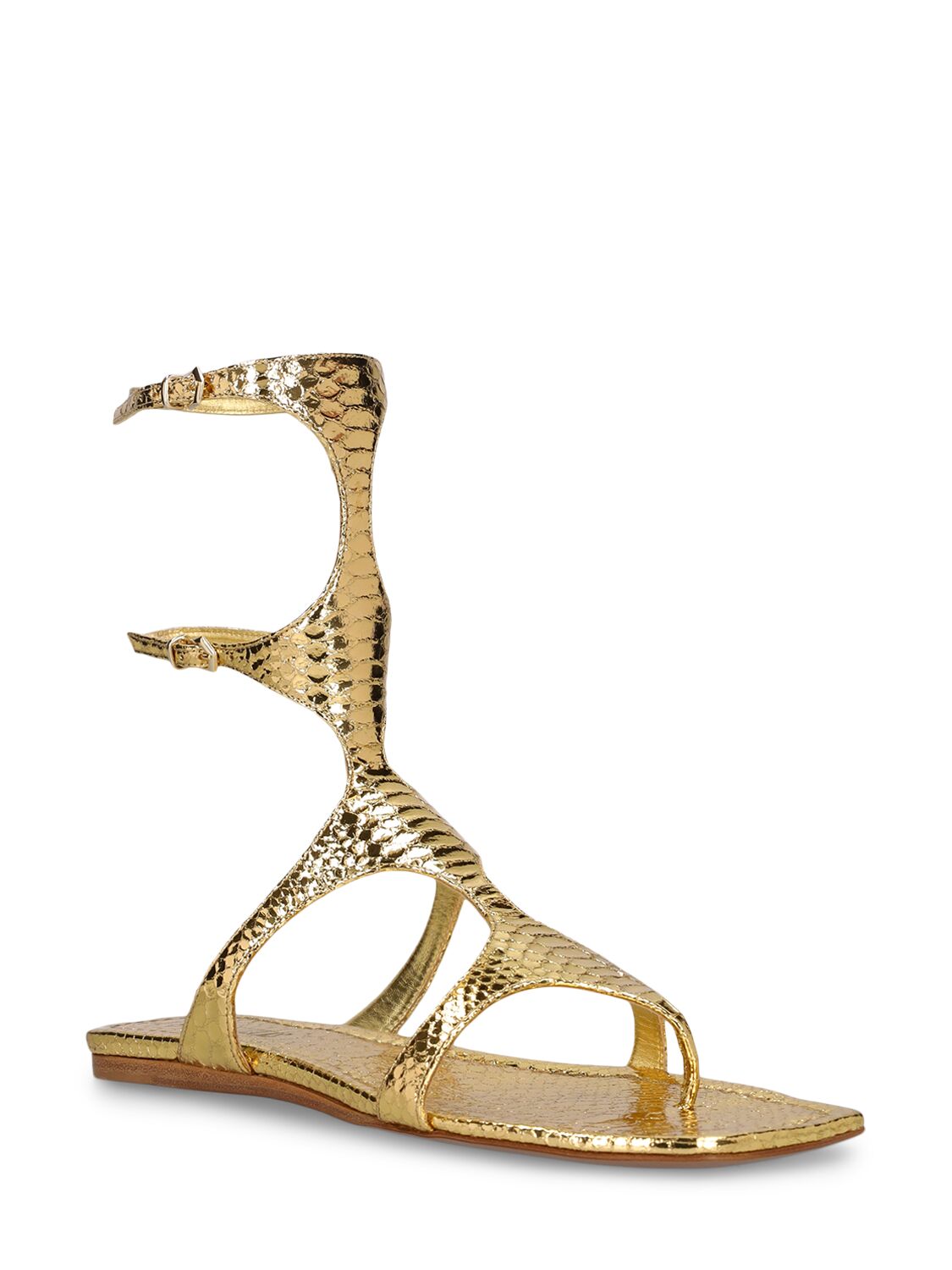 Shop Paris Texas 5mm Uma Python Print Metallic Sandals In Gold