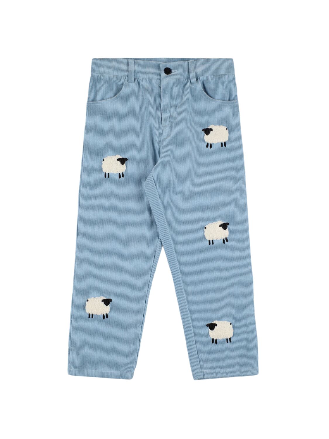 Stella Mccartney Cotton Corduroy Pants W/ Patches In Light Blue