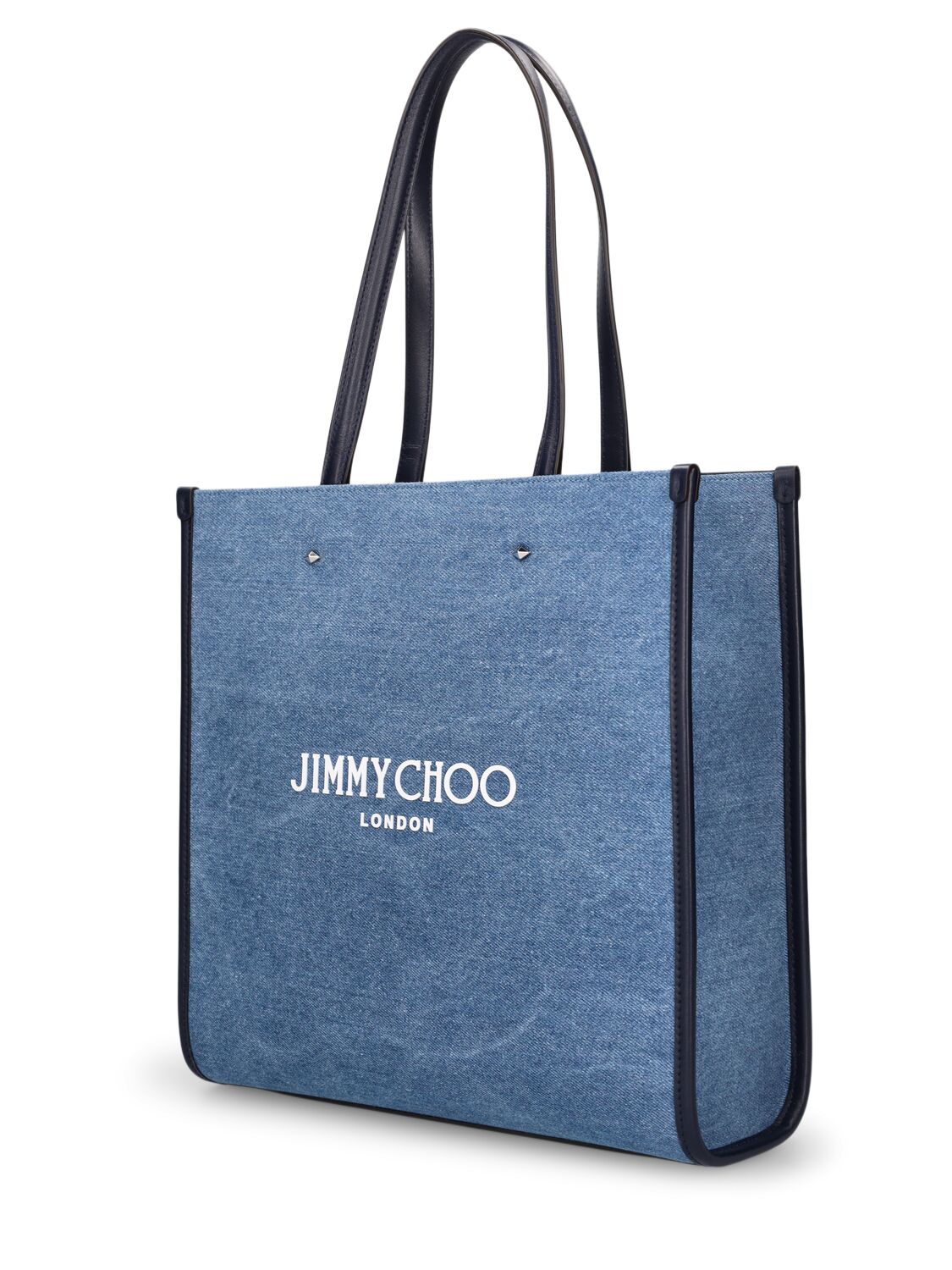 Shop Jimmy Choo Logo Denim Tote Bag In Denim,navy