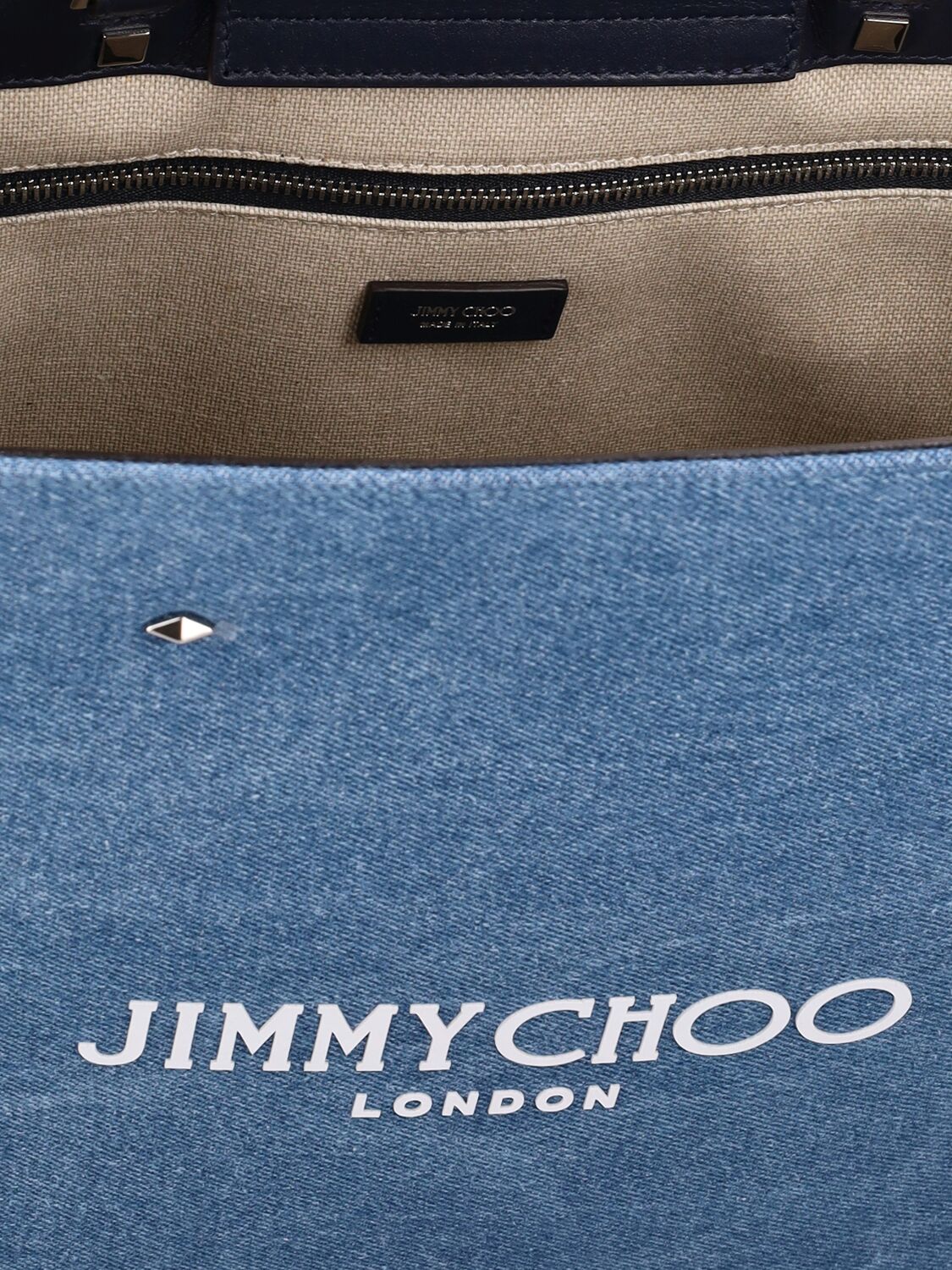 Shop Jimmy Choo Logo Denim Tote Bag In Denim,navy