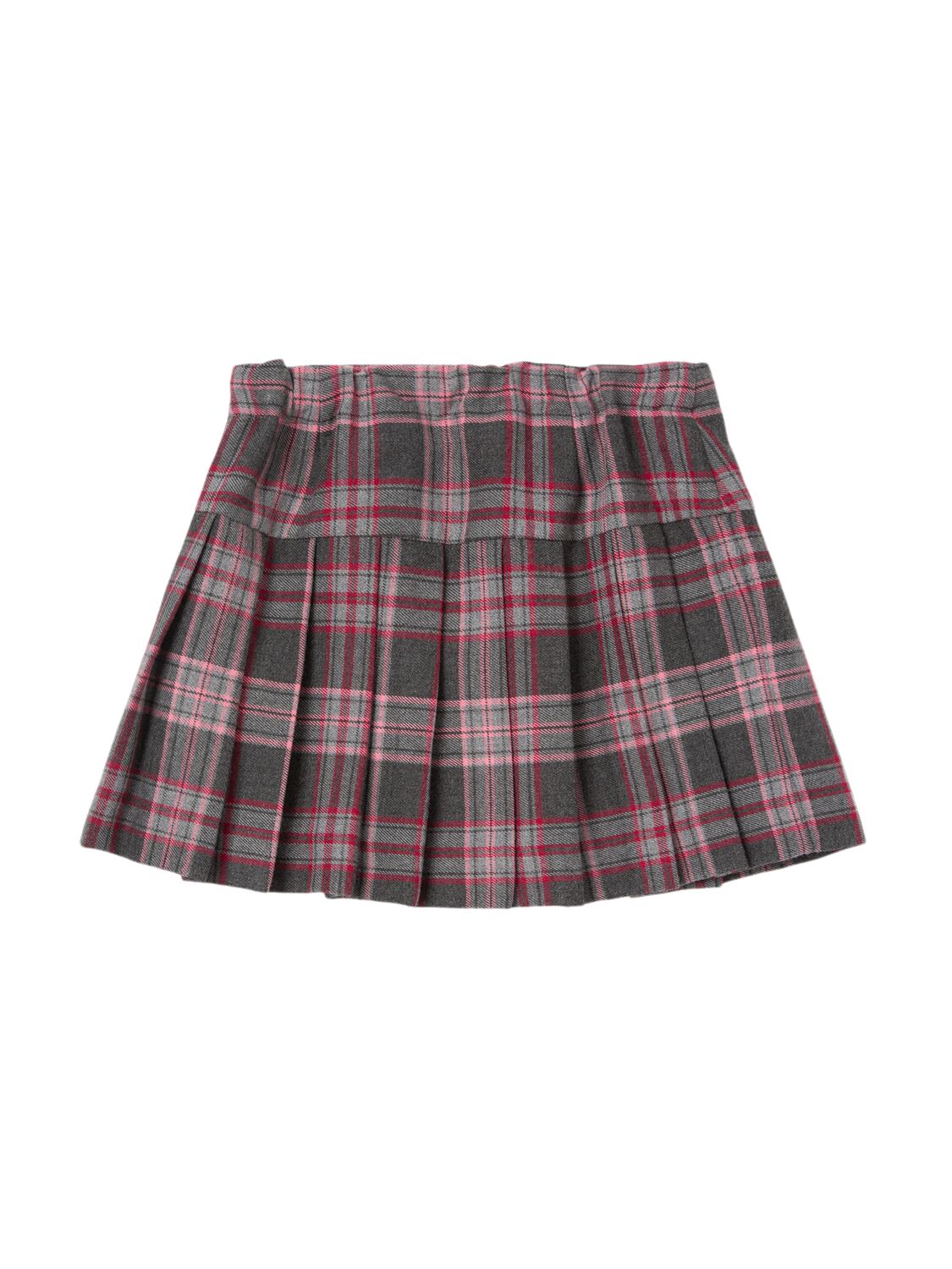 Il Gufo Check Print Poly Blend Pleated Skirt In Grey