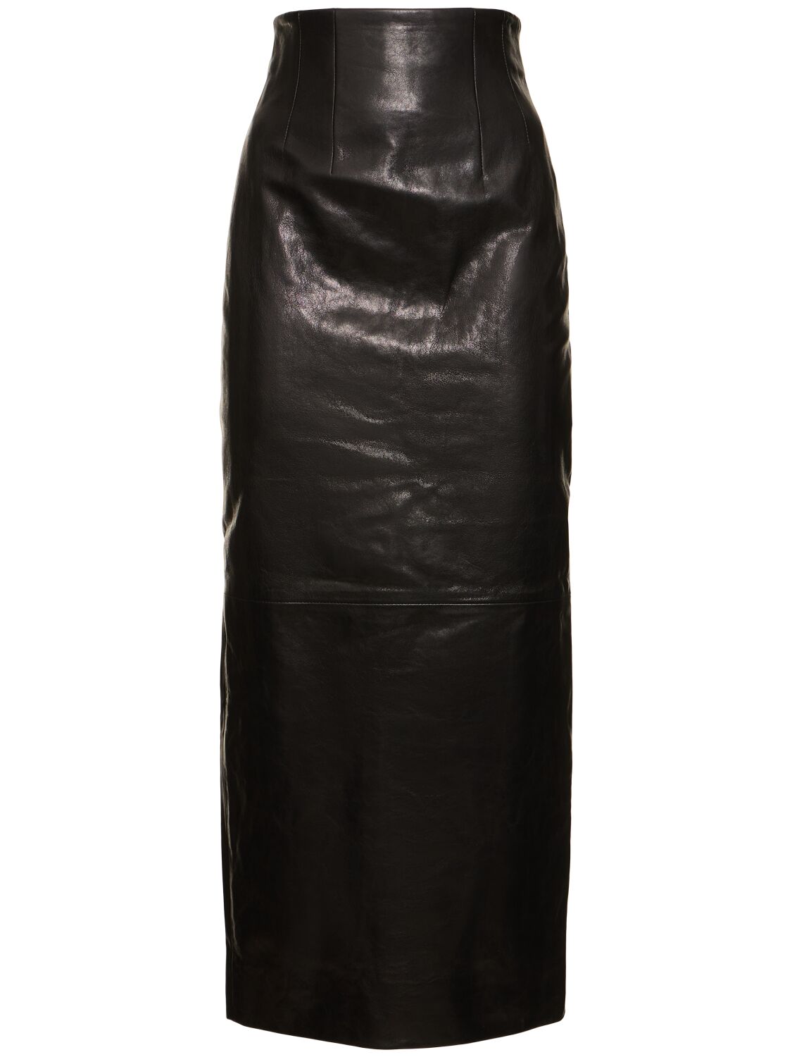 Khaite Loxley Leather Midi Skirt In 블랙