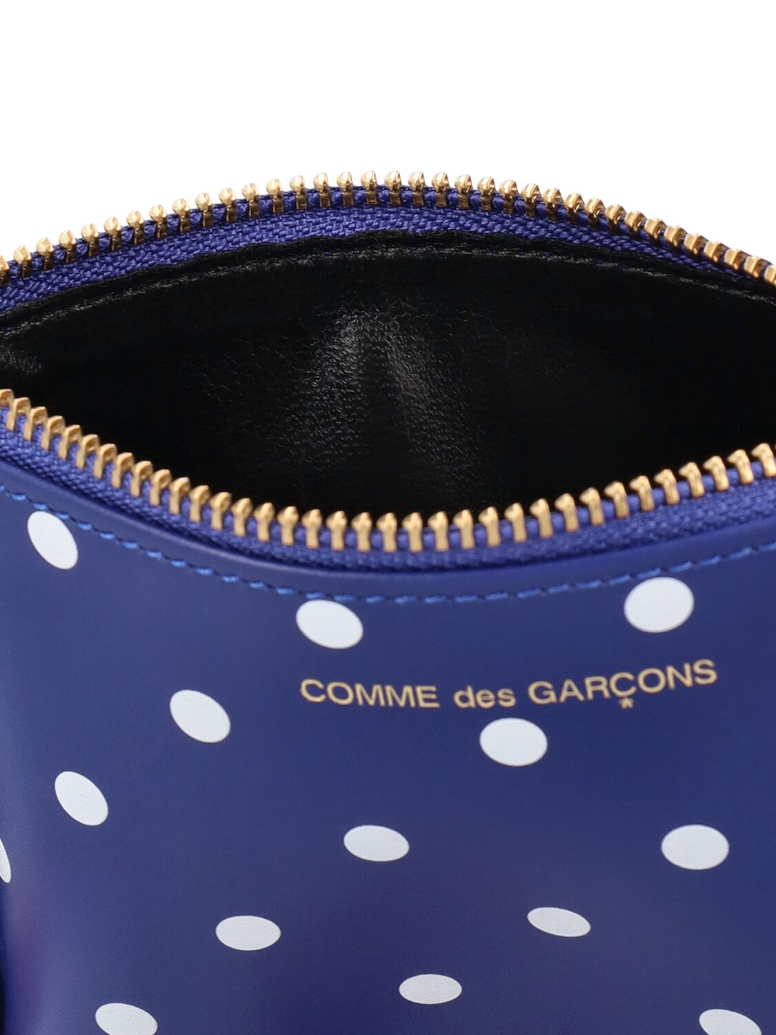 Shop Comme Des Garçons Dot Printed Leather Zip Wallet In Navy