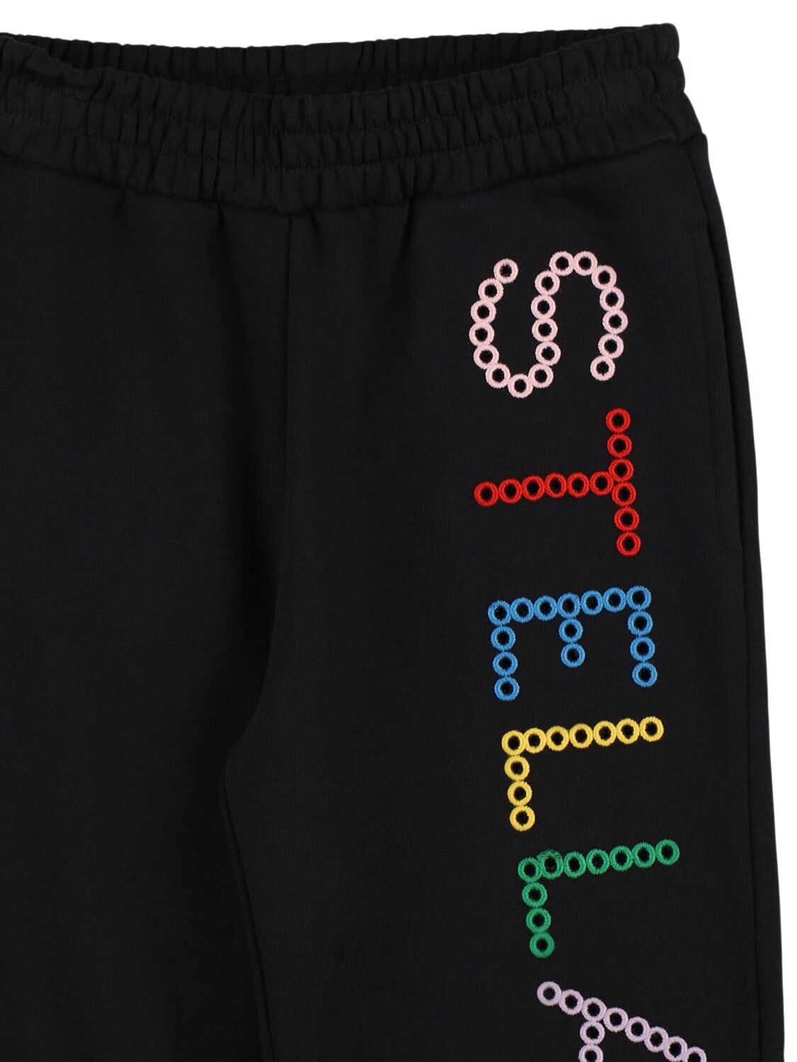 Shop Stella Mccartney Embroidered Cotton Sweatpants In Black