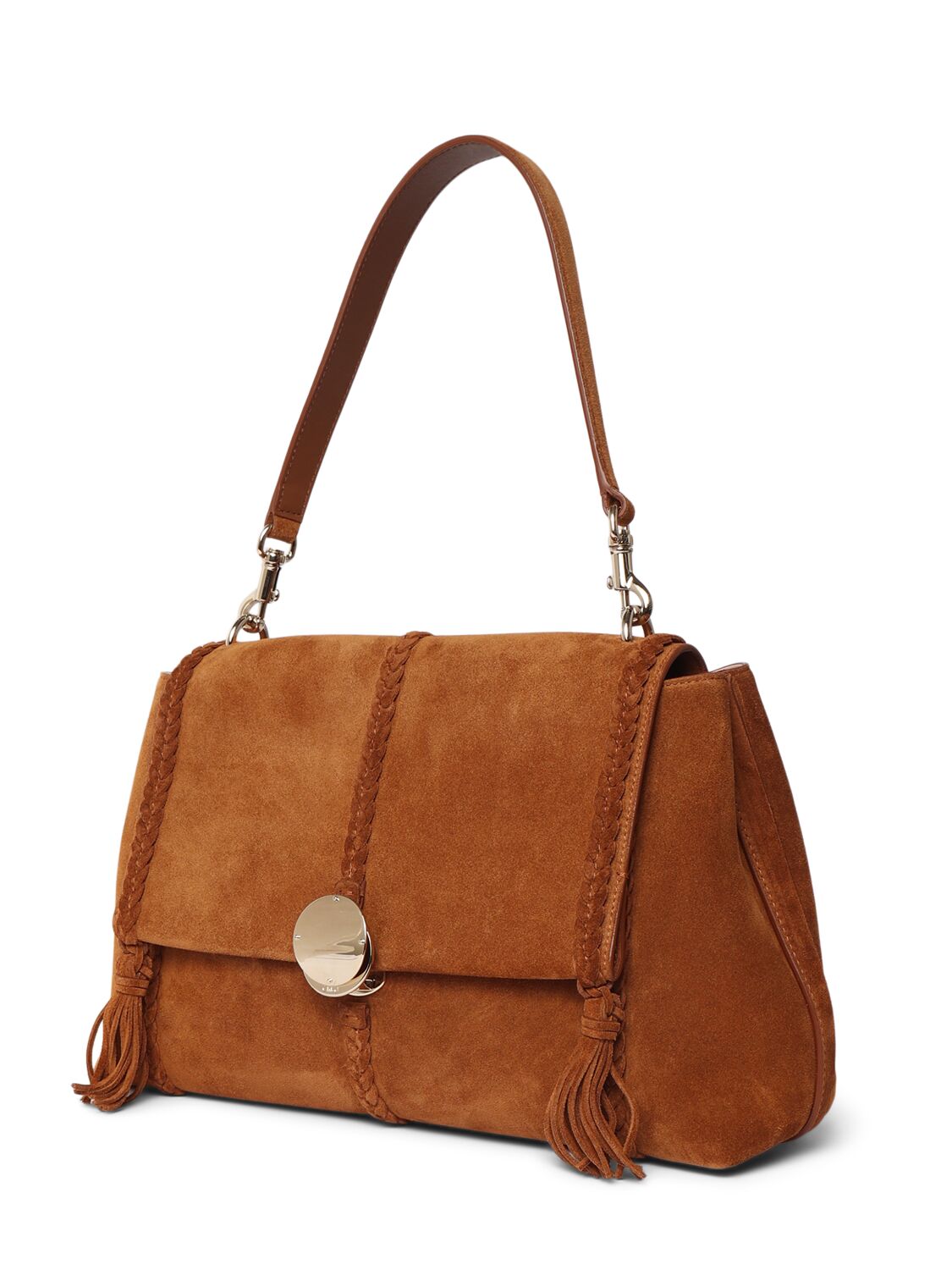 Shop Chloé Penelope Suede Shoulder Bag In Autumnal Brown