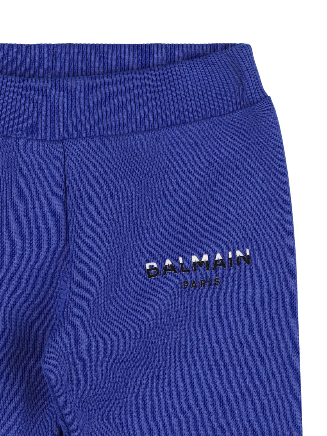 Shop Balmain Cotton Sweatpants W/ Logo In Blue